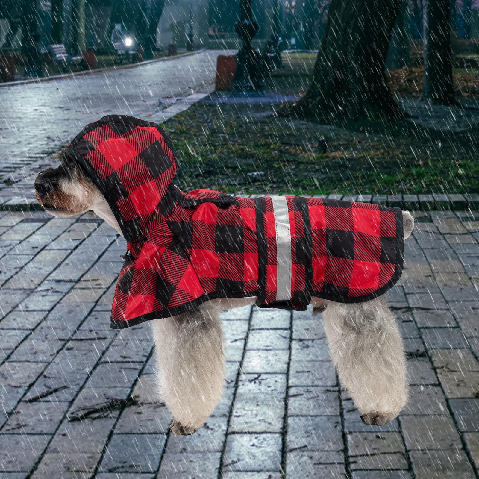 Kooltail Dog Raincoat Hooded Slicker Poncho With Leash Hole, Christmas Red Plaid Raincoat For Small Medium Dogs, Waterproof Dog