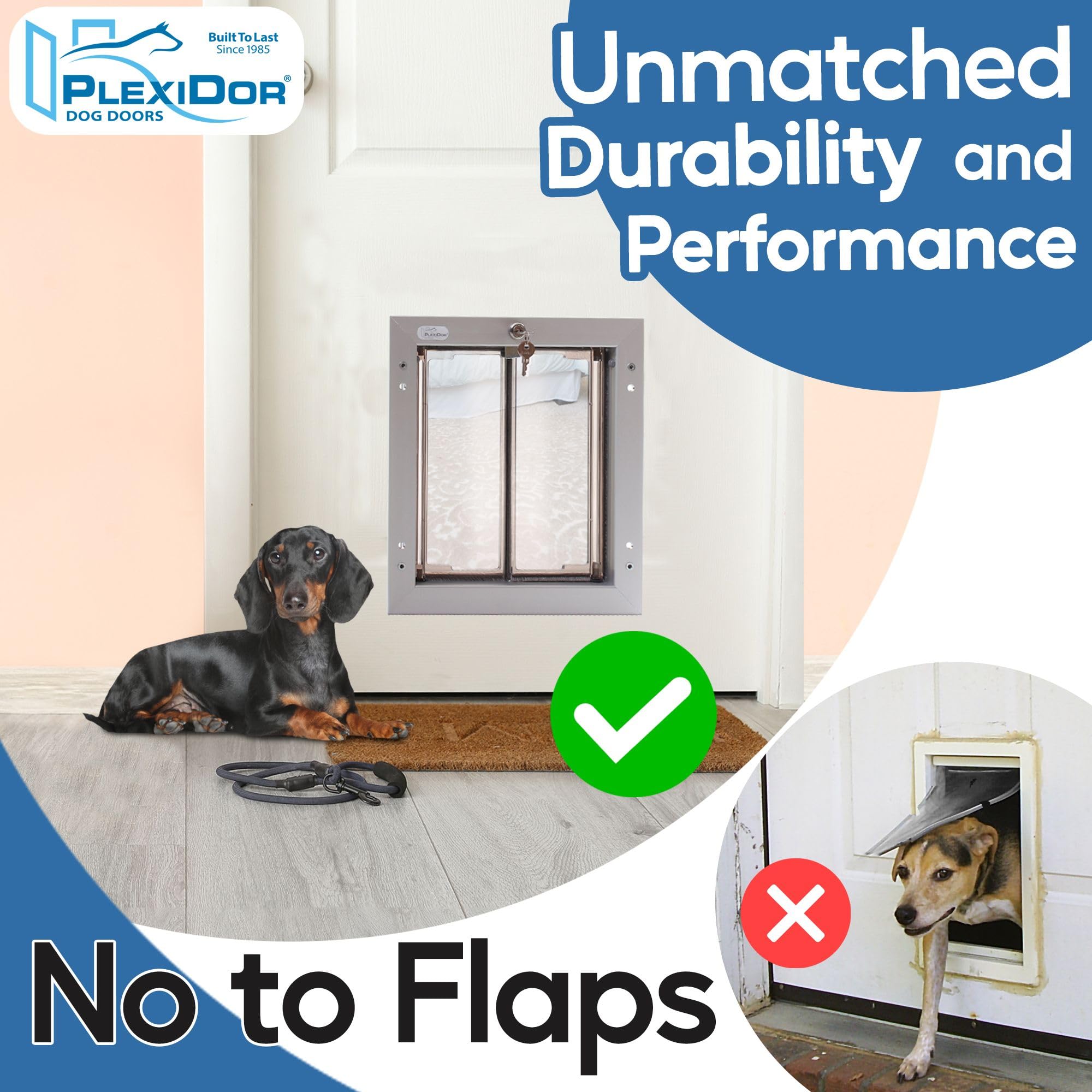 Plexidor Performance Door Mount Pet Doors - With Lock And Key - Energy Efficient Two Panel - Silver