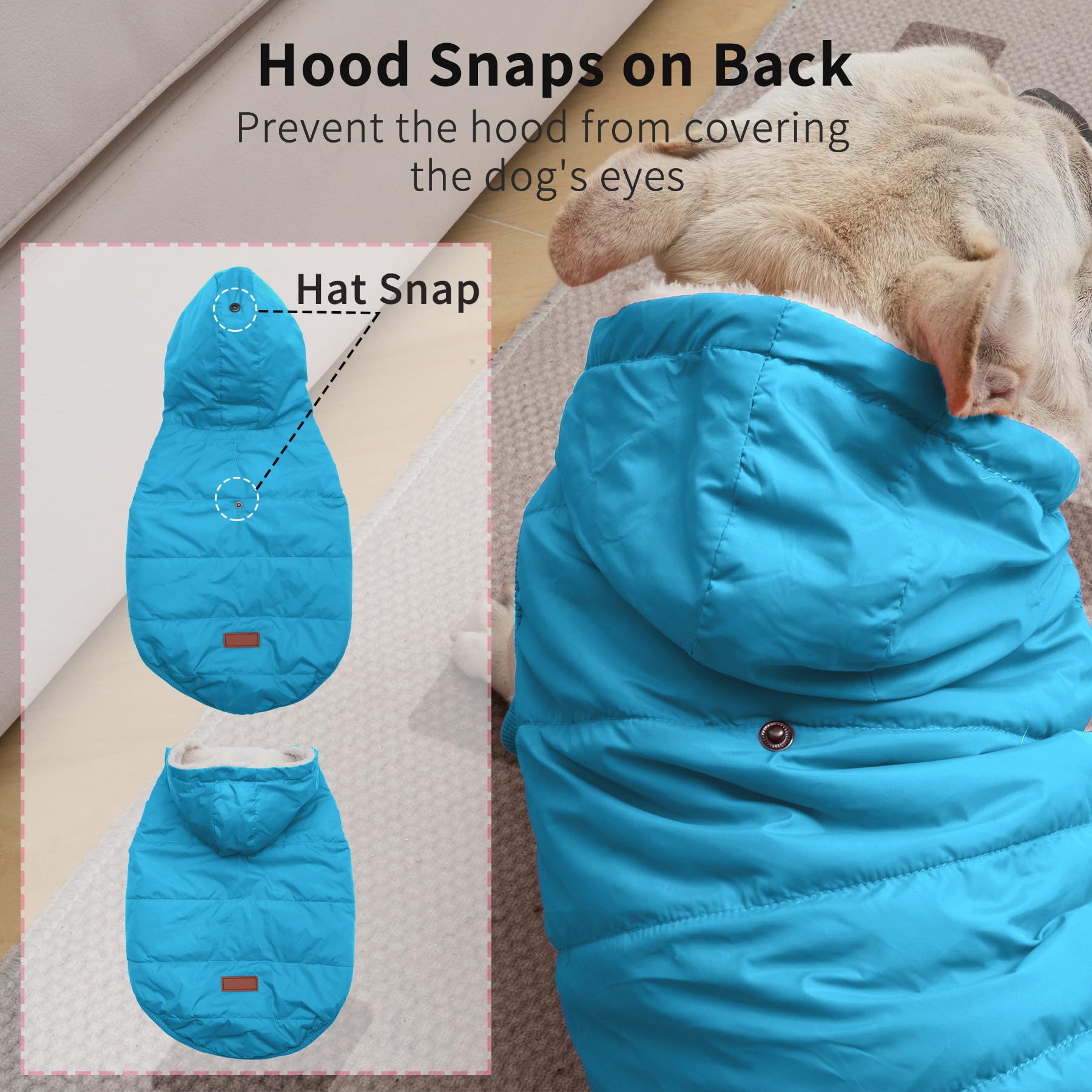 Vecomfy Fleece Lining Extra Warm Dog Hoodie In Winter For Large Dogs Jacket Pet Coats With Hooded,Light Blue Xl