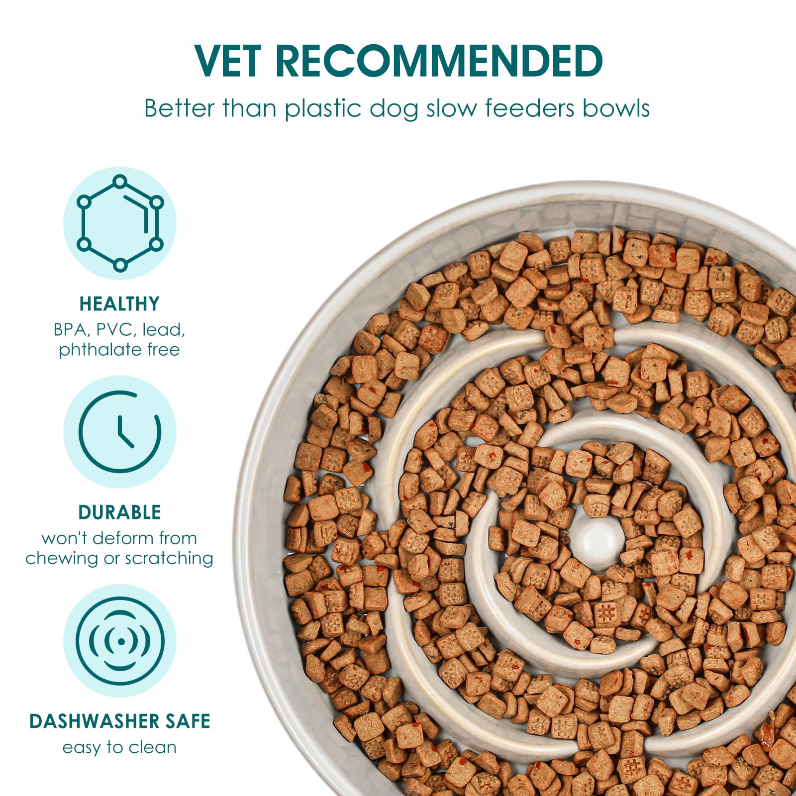 vancasso Slow Feeder Dog Bowl, 3 Cups Ceramic Slow Feeder for Large Breed, Puzzle Maze Dog Food Bowl for Fast Eater, Light Gray