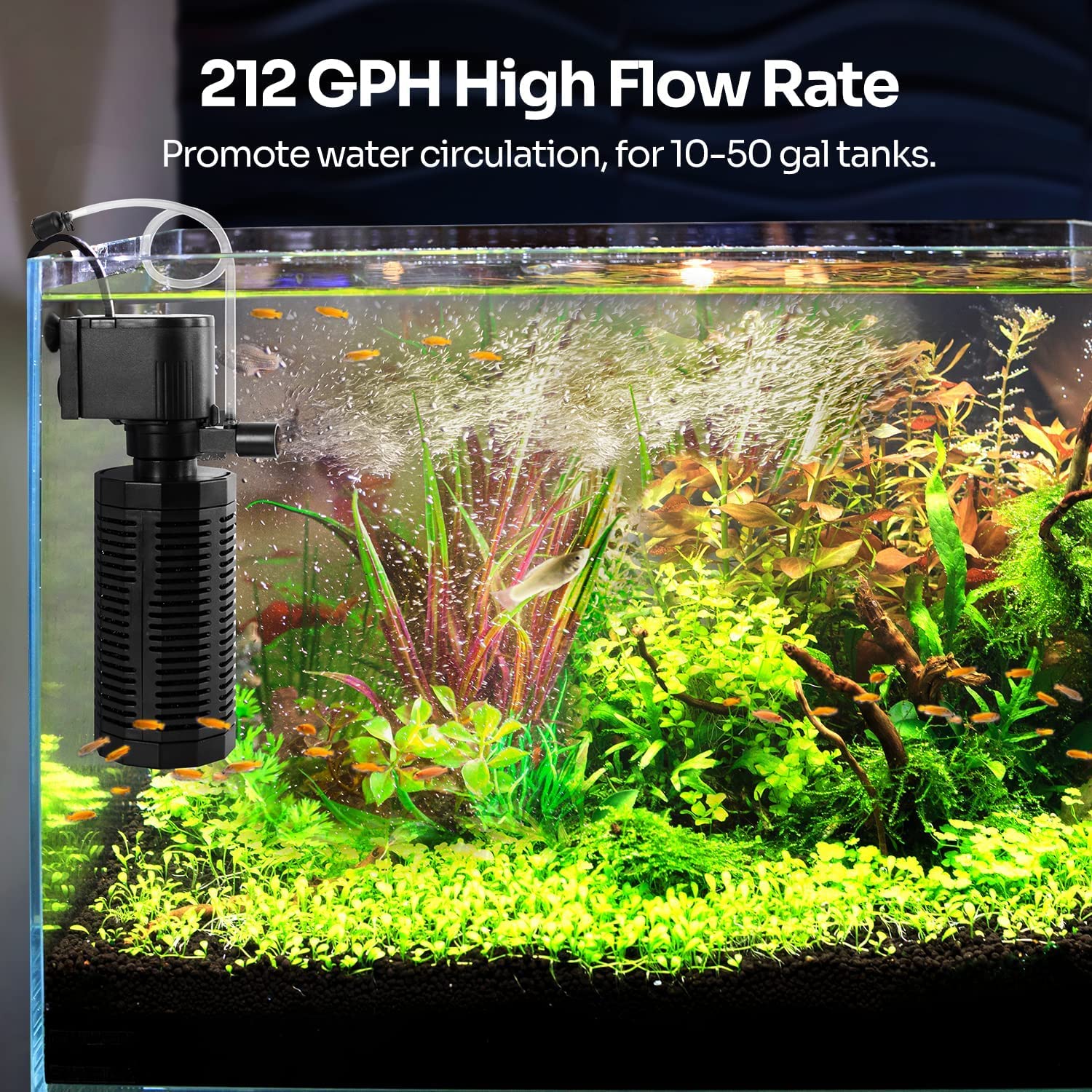 Yaubay Aquarium Internal Filter For 10-50 Gallon Tanks, 13W Power Biochemical Sponge Fish Turtle Tank Filter With Aeration Syste
