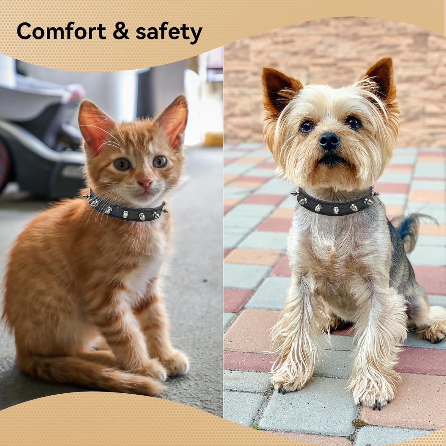 Dog Collar With Spikes, Boy Spiked Cat Collars Pu Leather Mushrooms Rivet Studded Spiky Puppy Collars For Xs Small Medium Dogs M