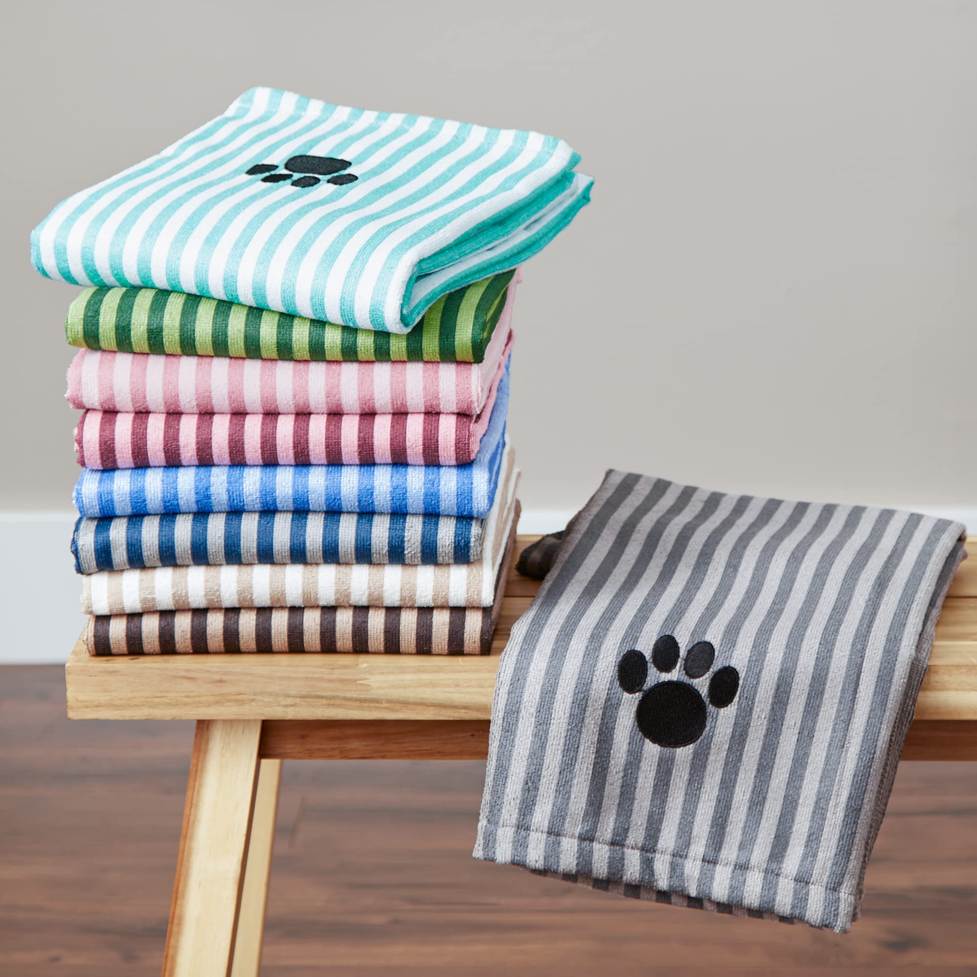 Bone Dry Pet Grooming Towel Collection Absorbent Microfiber X-Large, 41X23.5'', Striped Gray