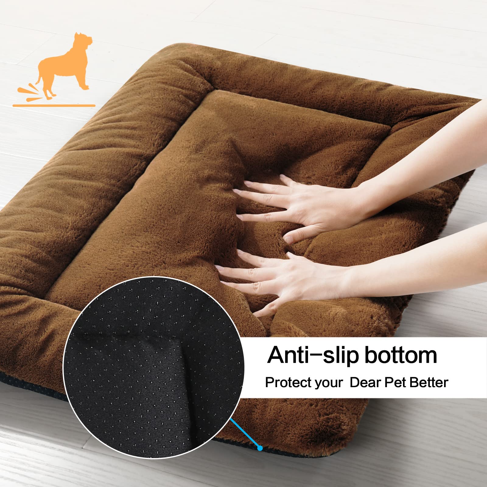 Dog Beds Crate Pad For Extra Small Dogs Fit Metal Dog Crates,Ultra Soft Dog Crate Bed Washable & Anti-Slip Kennel Pad For Dogs Cozy Sleeping Mat,Brown 22Inch