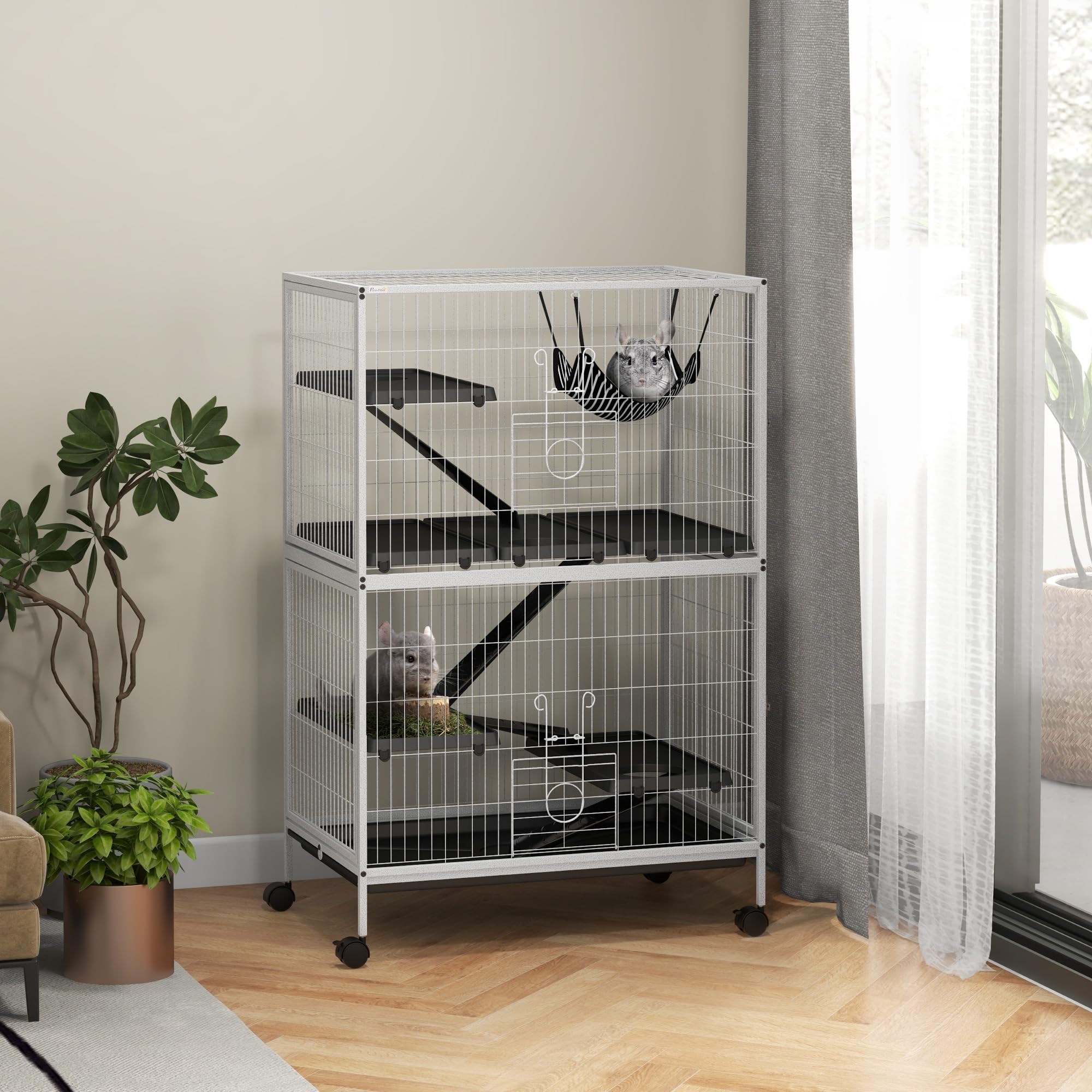Pawhut 50'' 5-Tier Small Animal Cage, Ferret Cage, Large Chinchilla Cage With Hammock Accessory & Heavy-Duty Steel Wire, Small A