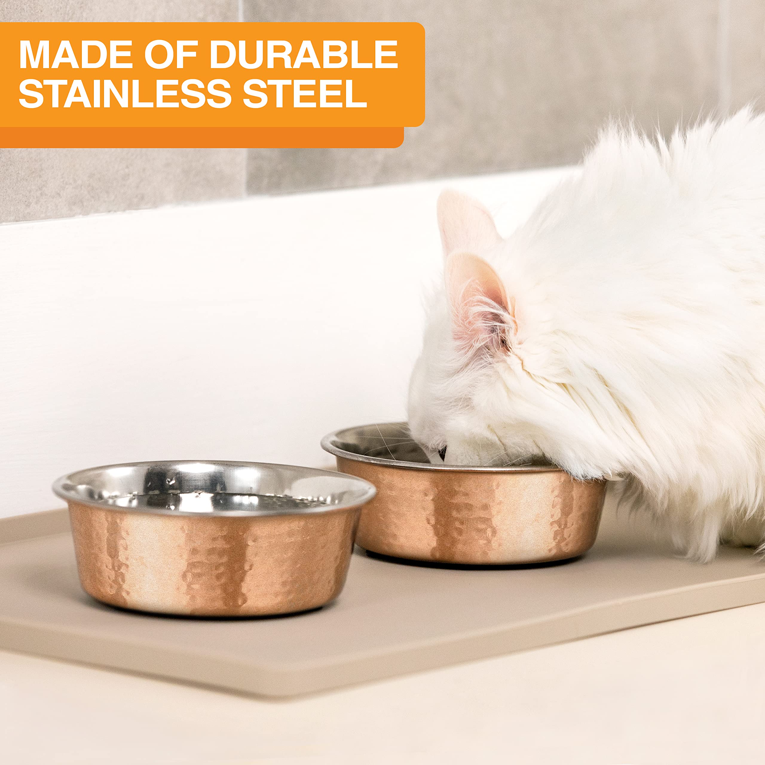 Neater Pet Brands Hammered Decorative Designer Bowls - Luxury Style Premium Dog and Cat Dishes (Small, Copper)