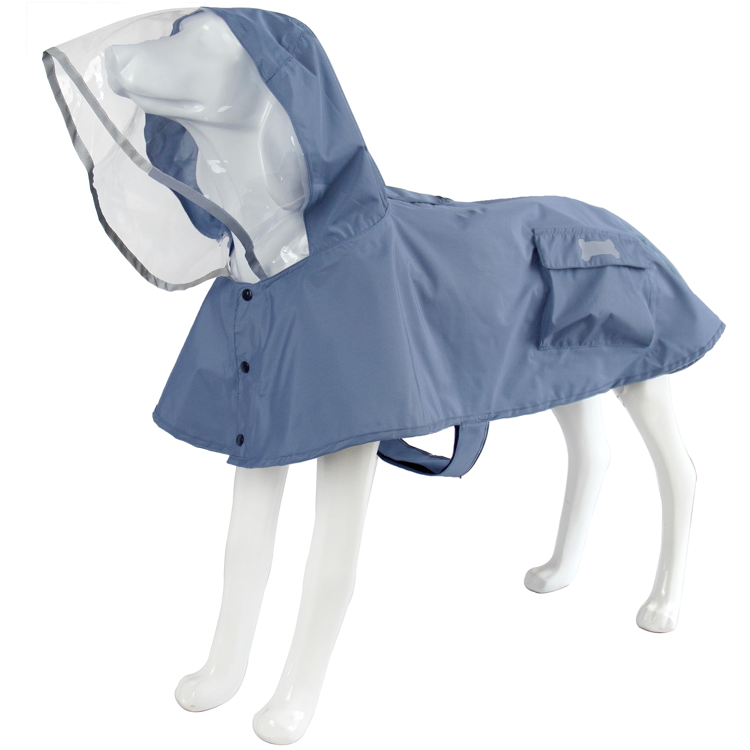 Waterproof Dog Raincoat, Adjustable Reflective Lightweight Pet Rain Clothes With Poncho Hood(X-Large, Blue&Grey)