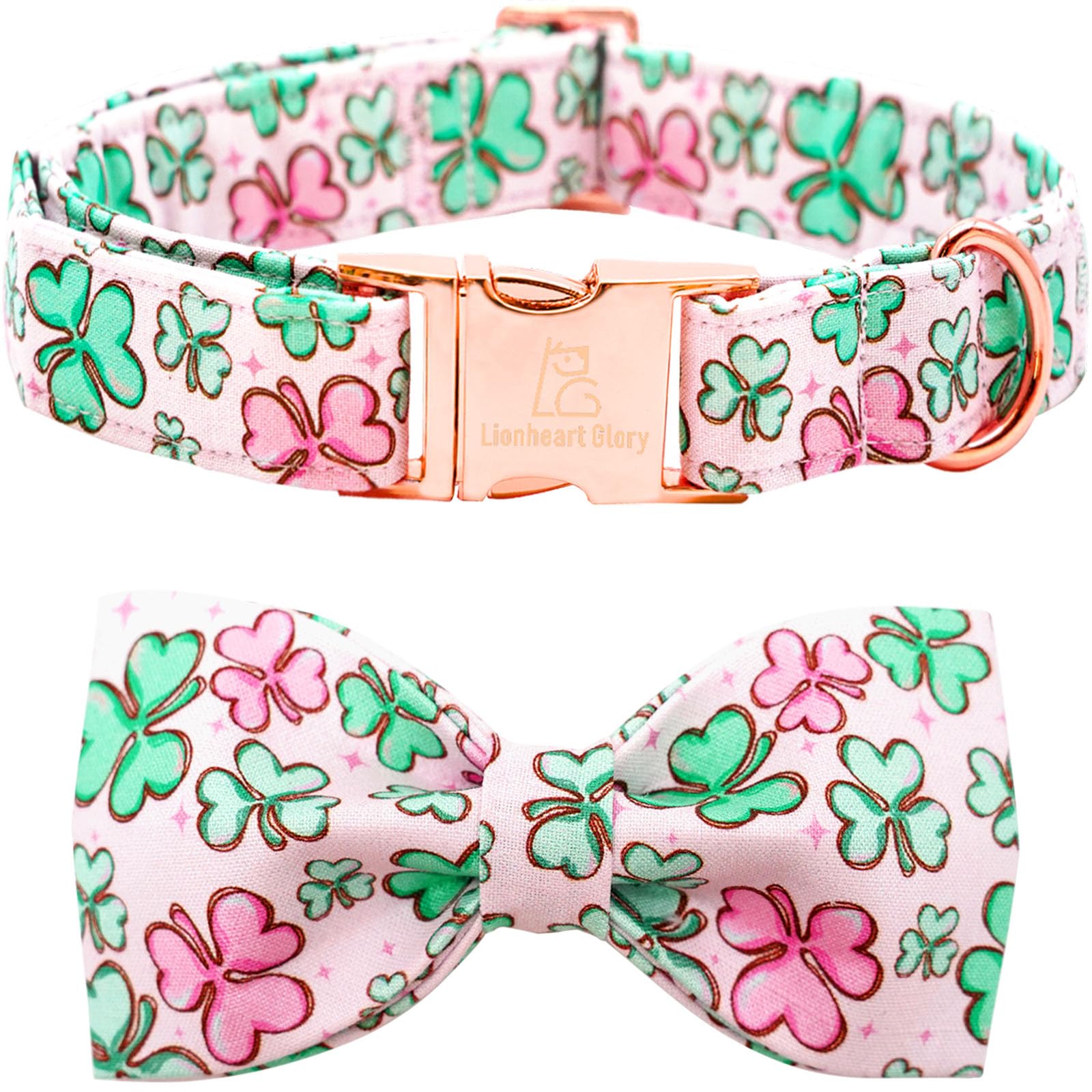 Lionheart Glory Dog Bow Collar St. Patrick'S Day Dog Collar For Small Dogs, Adjustable Green Collars Lucky Clover Shamrock Dog C