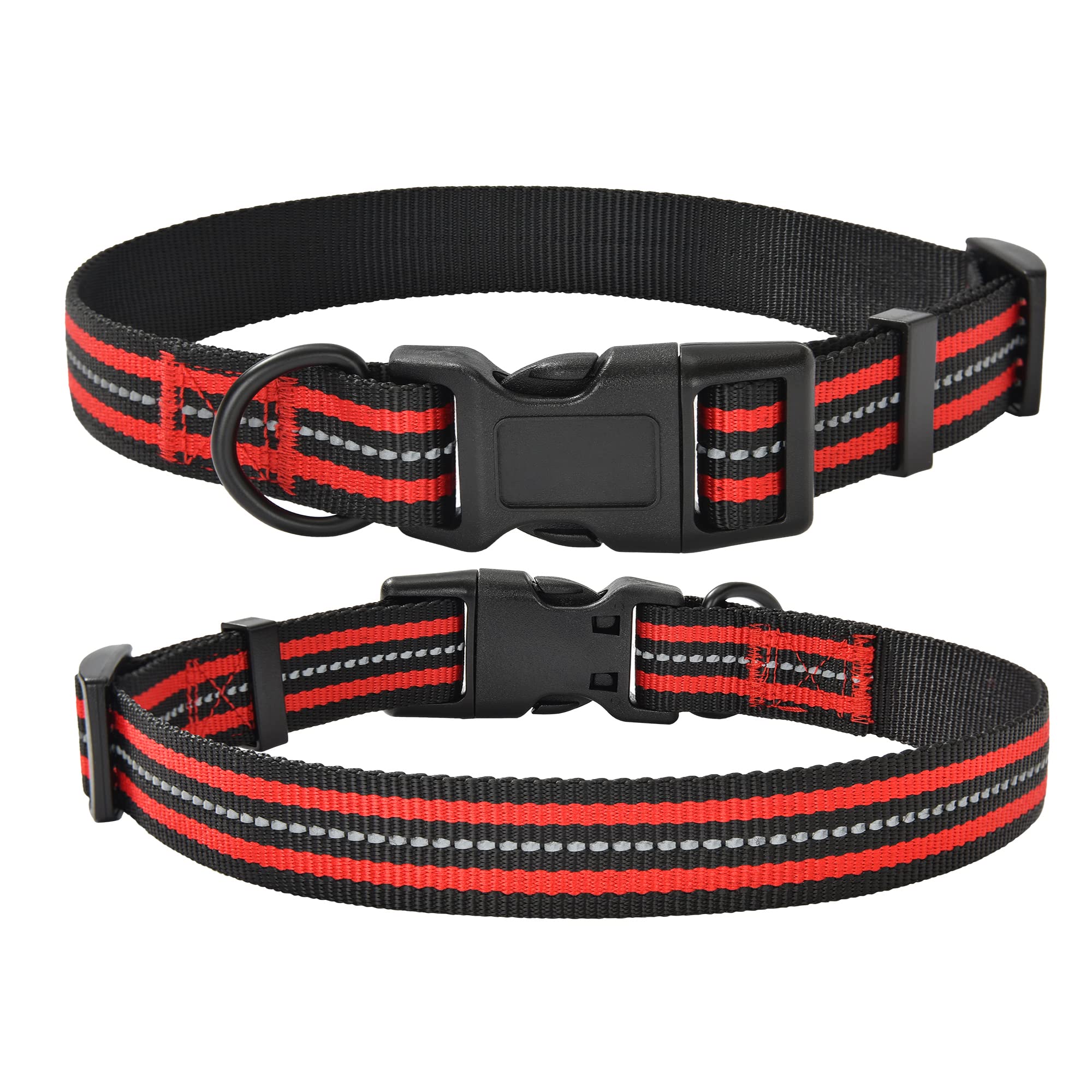 Mile High Life Reflective Dog Collar | Nylon Pet Collars Wiith Buckle | Light Weight Puppy Collars | Red Dog Collars For Large D