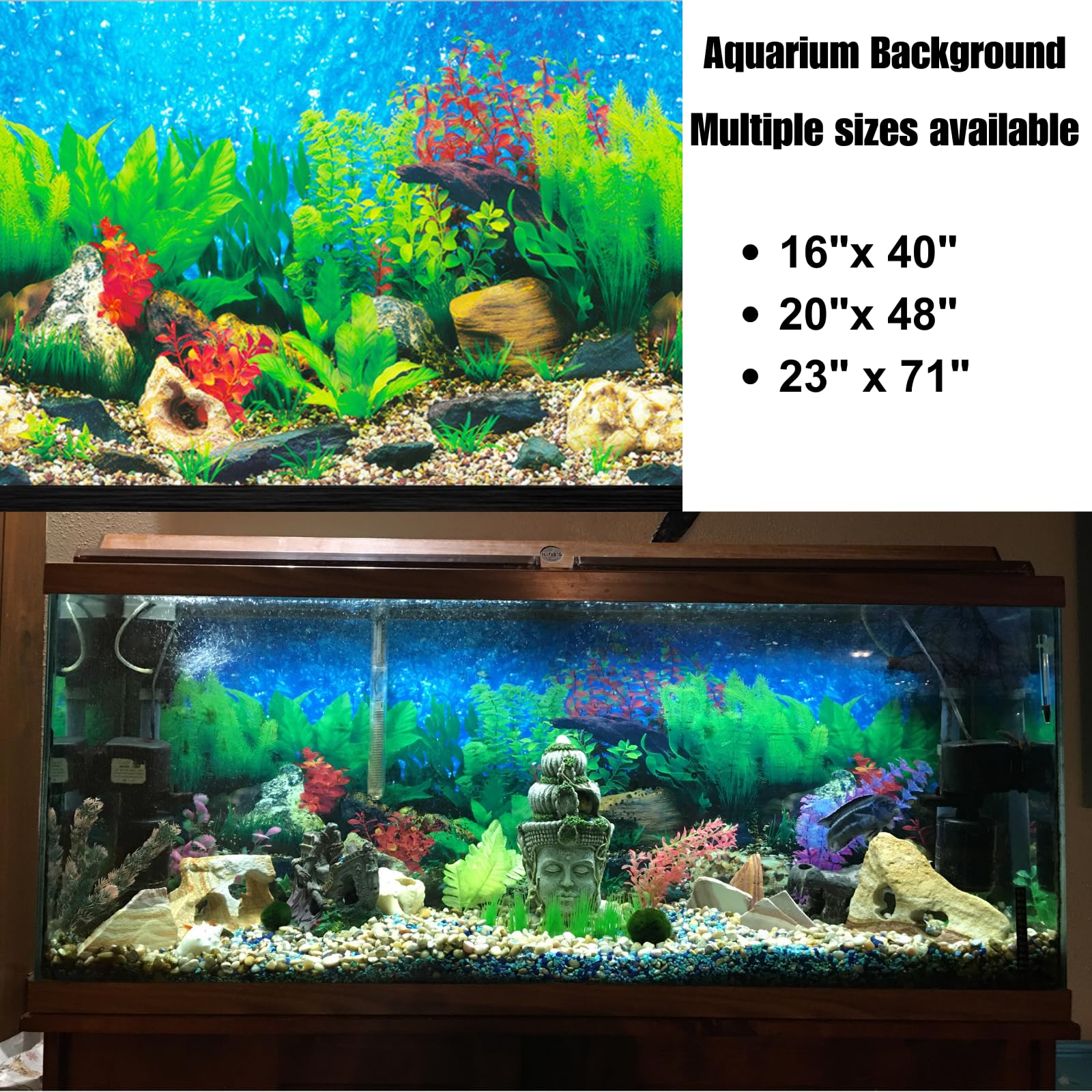 Elebox New 20' X 48' Fish Tank Background 2 Sided River Bed & Lake Background Aquarium