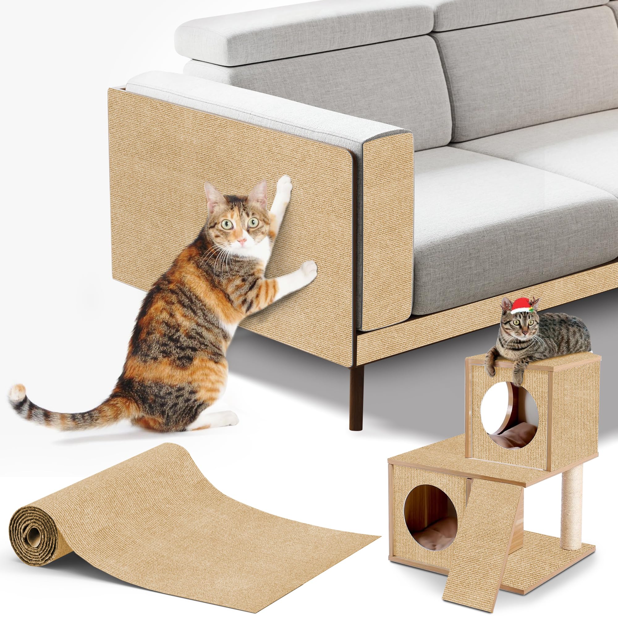 Cat Scratching Mat Self-Adhesive, Trimmable Furniture Protector For Couch, Sofa, Wall & Cat Trees - Durable Scratch Pad With Nan