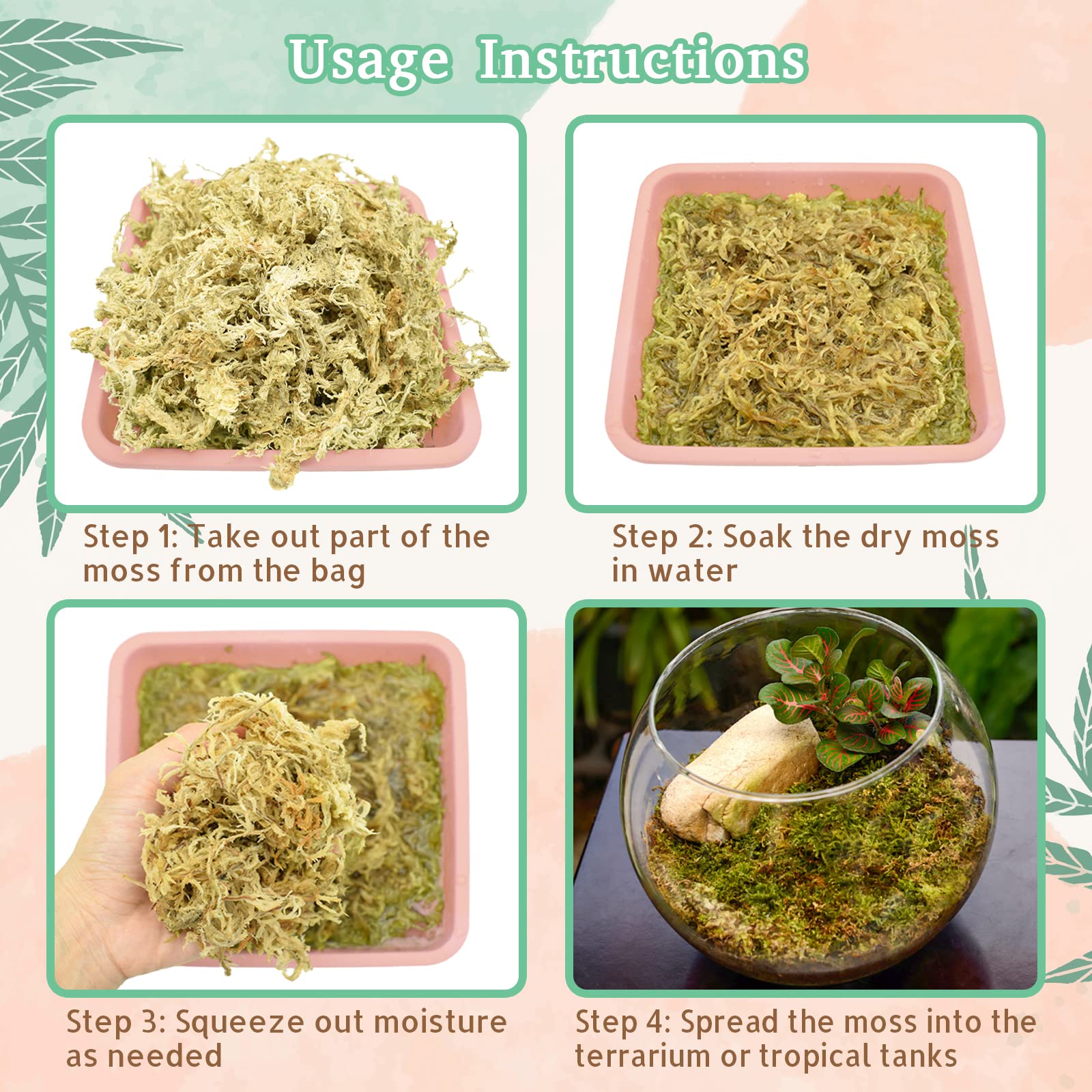 Riare 14Oz Premium Sphagnum Moss For Reptiles- 20Qt Natural Reptile Moss Dried, Forest Live Moss For Terrarium, Frogs Snake Peat