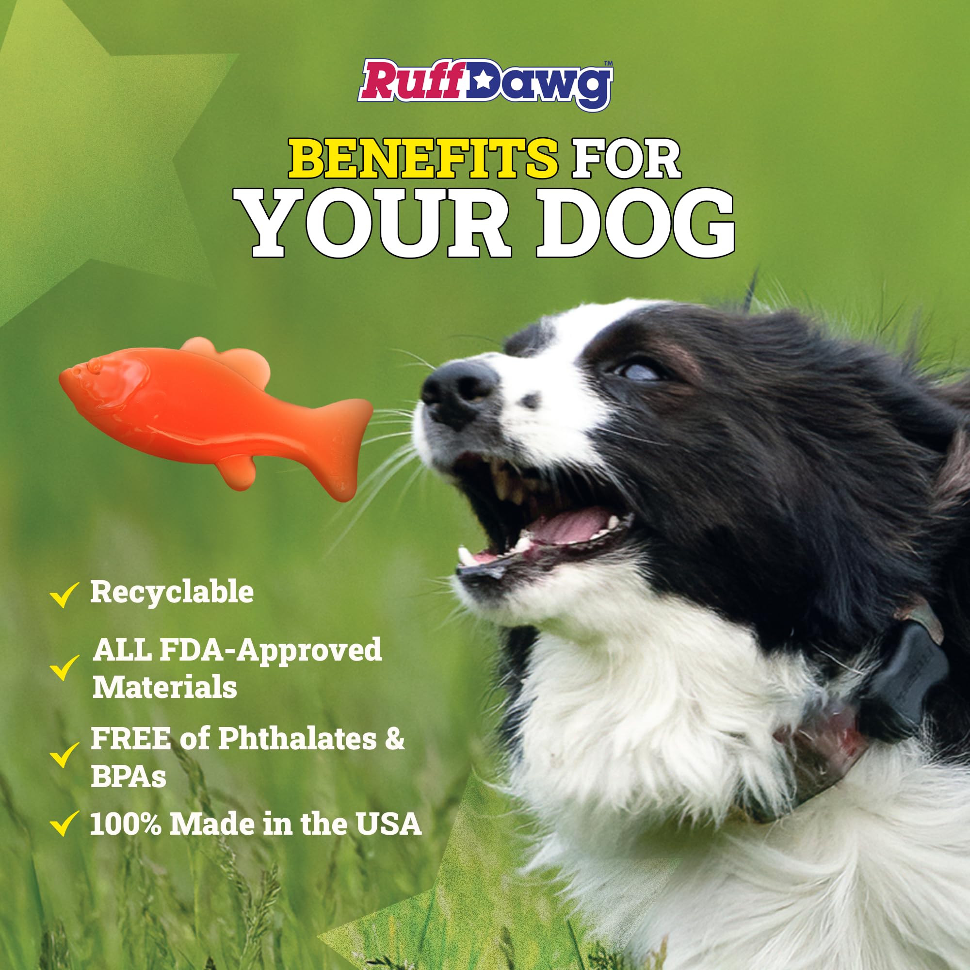Ruff Dawg Flying Fish - Durable Floating Dog Toy For Water & Land Play - For All Breeds - Made In The Usa - Bright Neon Colors For Visibility And Fun