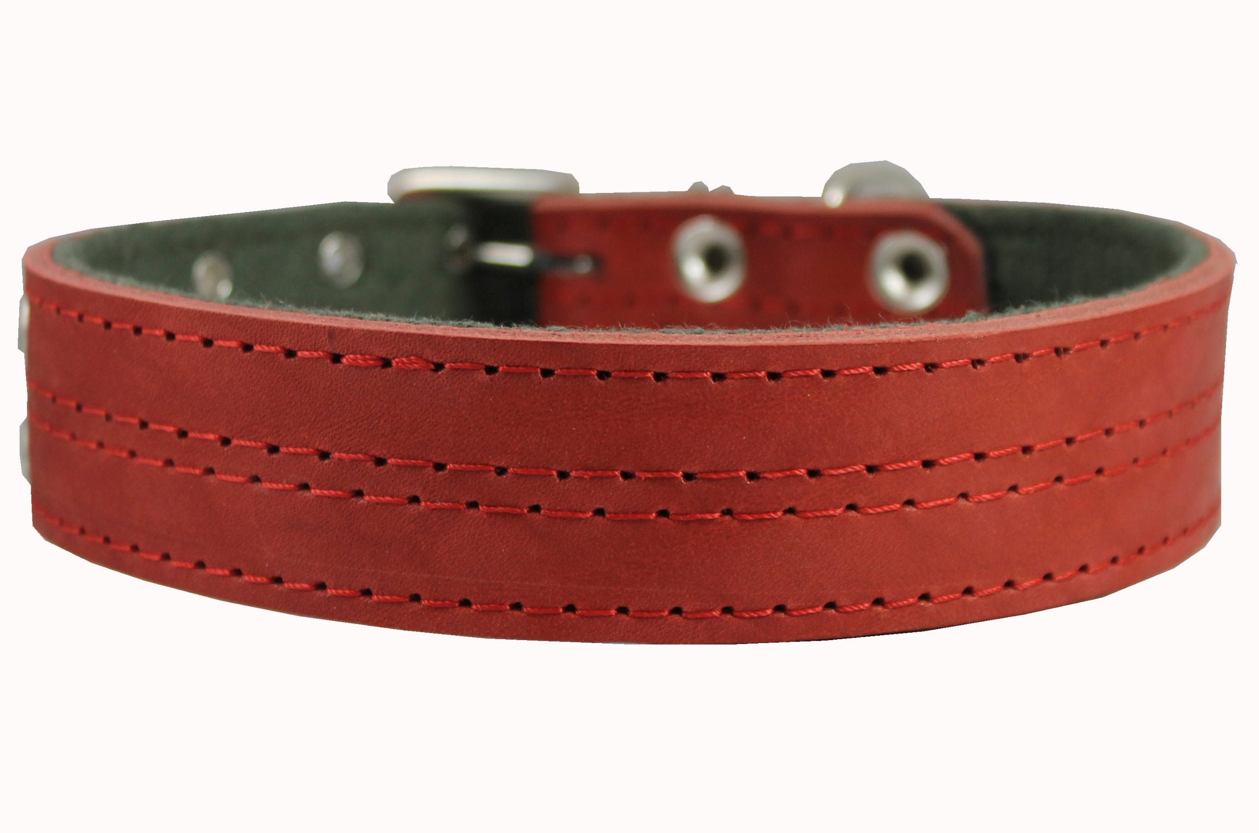 Genuine Leather Dog Collar, Padded, Red 1.5 Wide. Fits 18-22 Neck Size Cane Corso Doberman