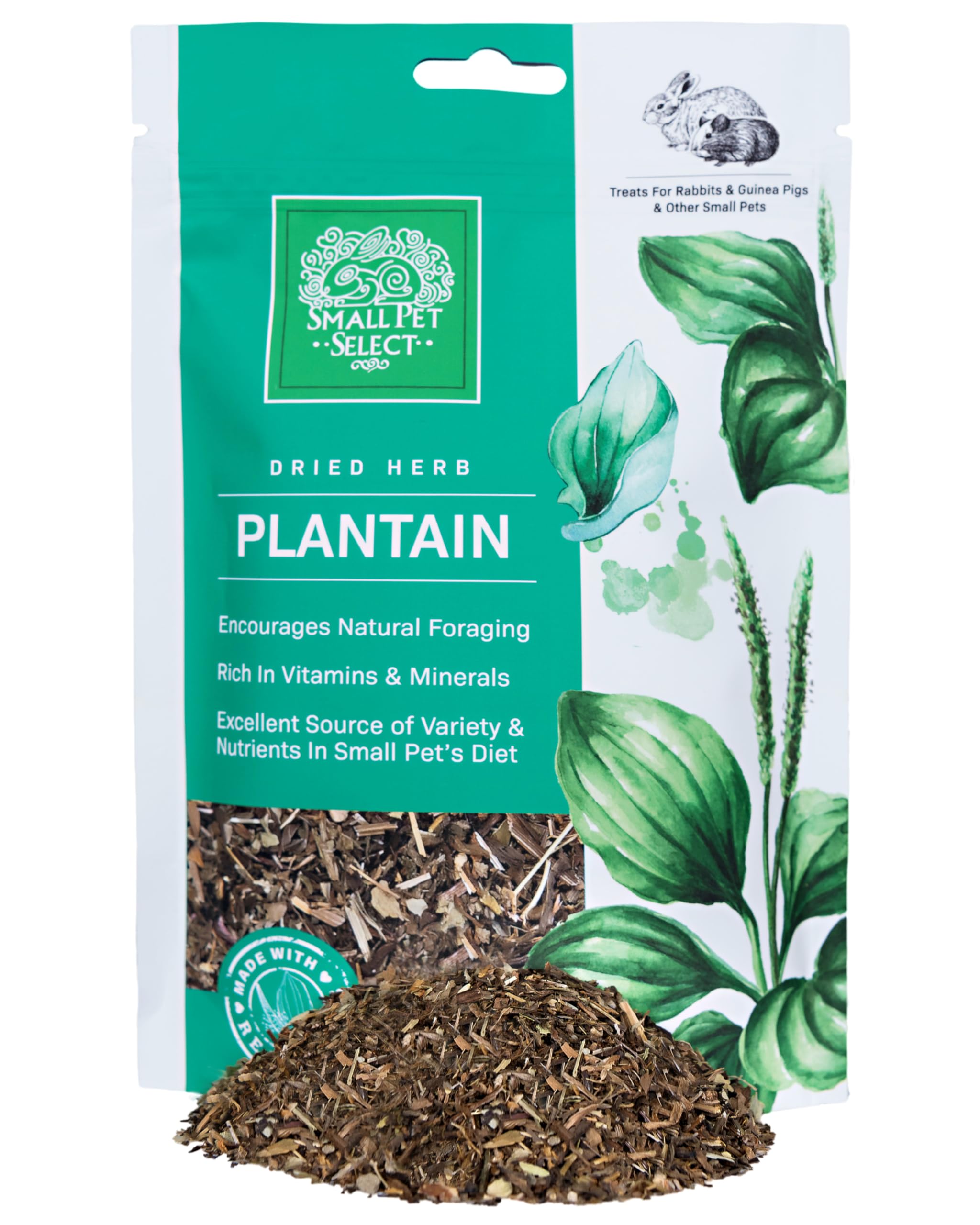 Small Pet Select - Plantain, a Natural Herbal Treat for Adult Rabbits, Guinea Pigs, Hamsters, Gerbils, and Mice, 2oz