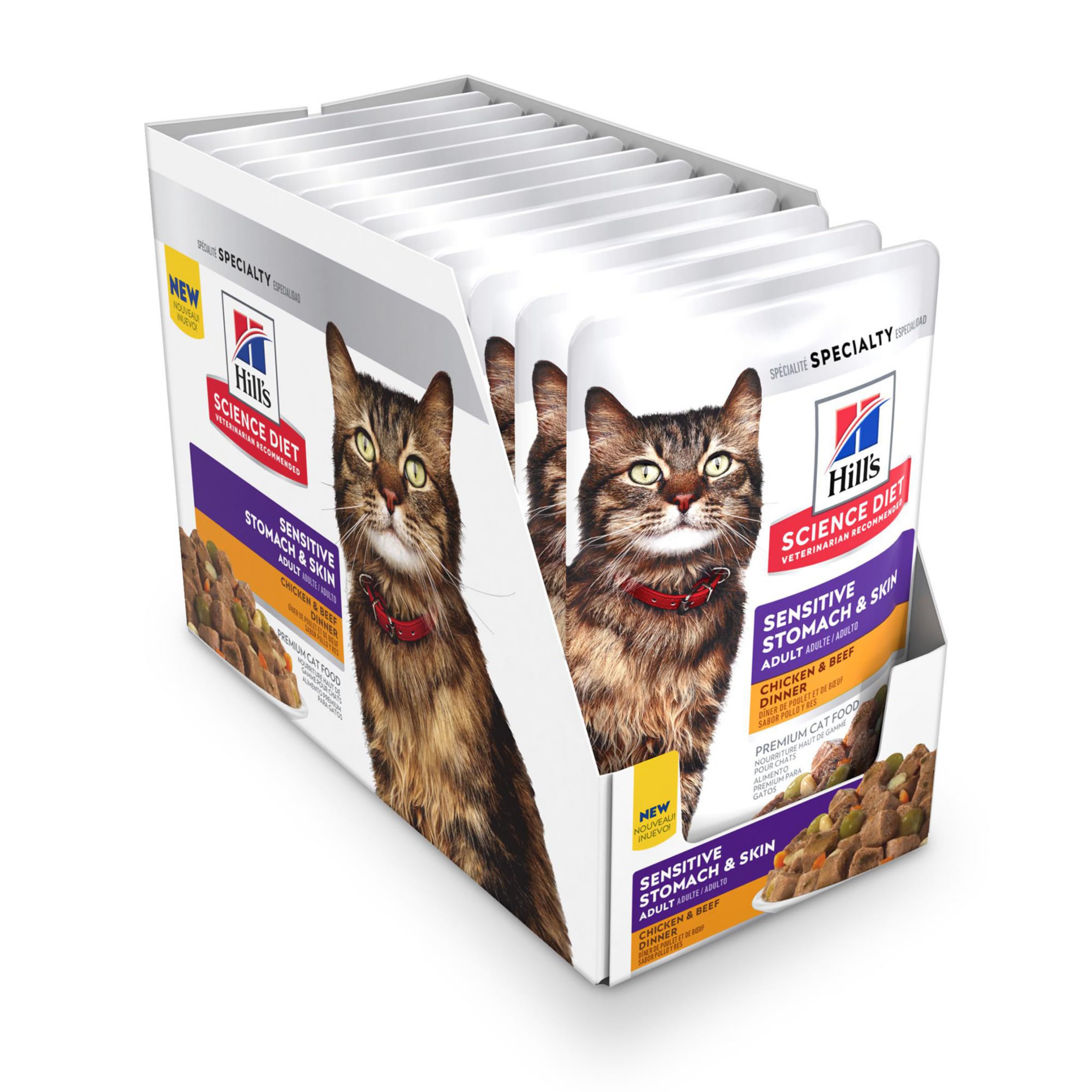 Hills Science Diet Sensitive Stomach & Skin, Adult 1-6, Stomach & Skin Sensitivity Support, Wet Cat Food, Chicken & Beef Stew,