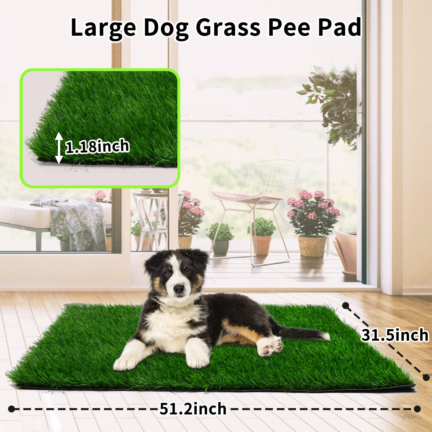 Grass Pad For Dogs 51.2 X 31.5 Inches, Strong Absorbency Soft Artificial Grass For Pets Potty Training, Easy To Clean Fake Grass