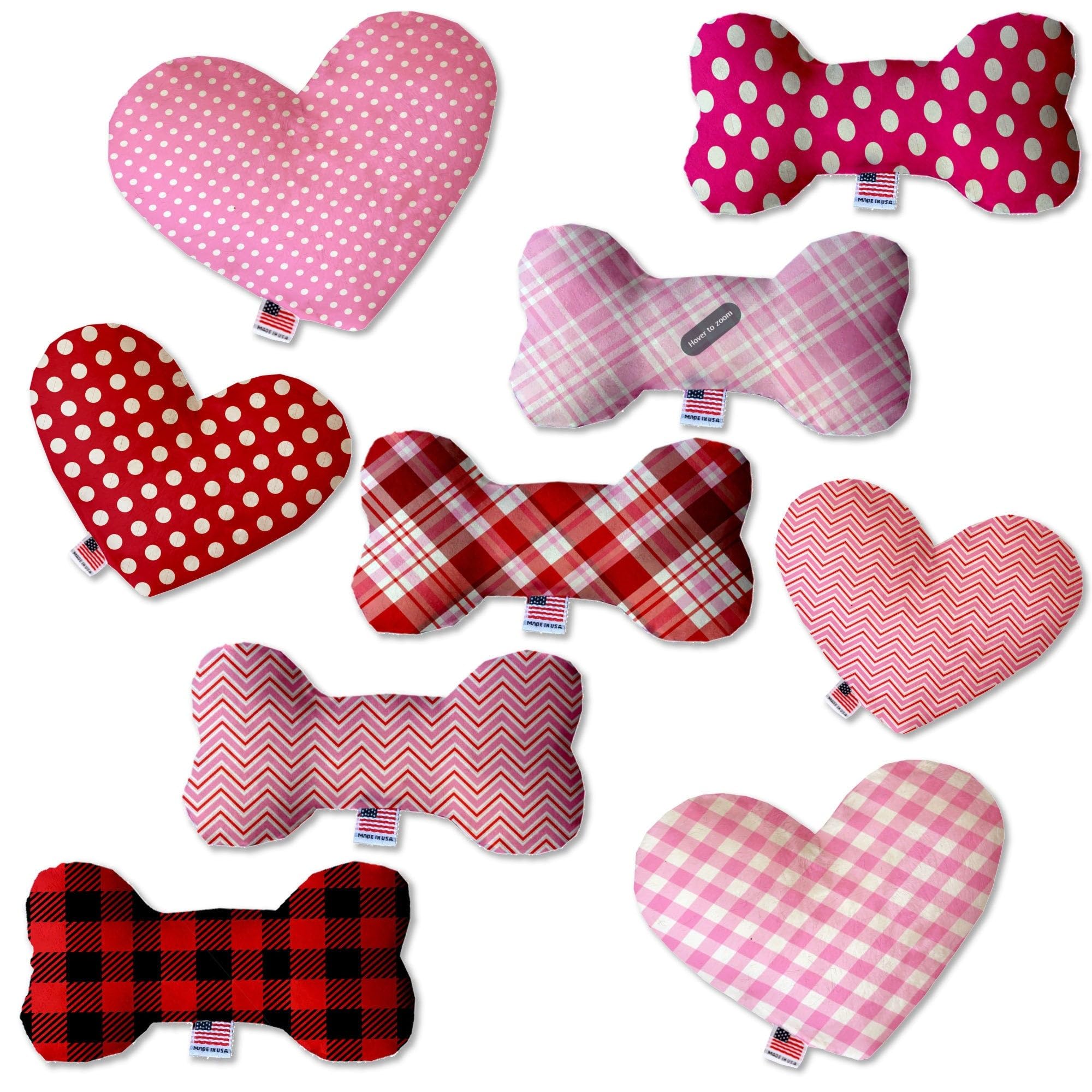 Pet and Dog Plush Heart or Bone Toy, "Valentine's Day Plaids, Dots & Chevron Group" (Available in different sizes and patterns!) Cupid Pink Plaid 6" Plush Heart