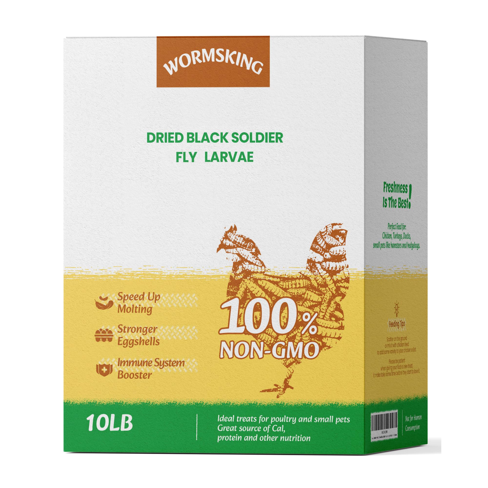 WORMSKING 10LB Dried Black Soldier Fly Larvae, More Calcium Than Dried Mealworms, High Protein Chicken Feed, Poultry Treat