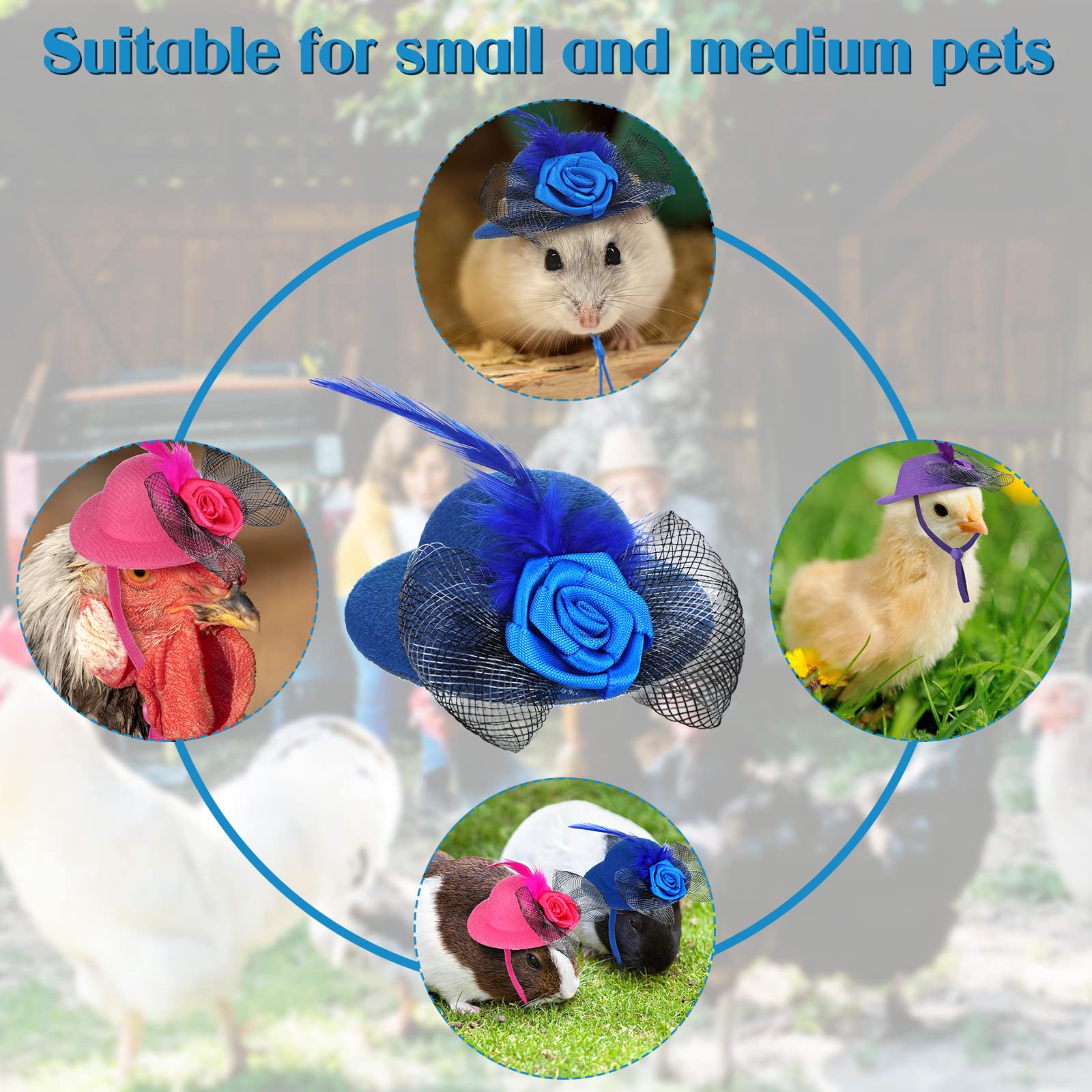 6 Pieces Chicken Hats For Hens Tiny Pets Funny Halloween Accessories Feather Top Hat With Adjustable Elastic Chin Strap Rooster Duck Parrot Poultry Stylish Show Costume (Simple Style)