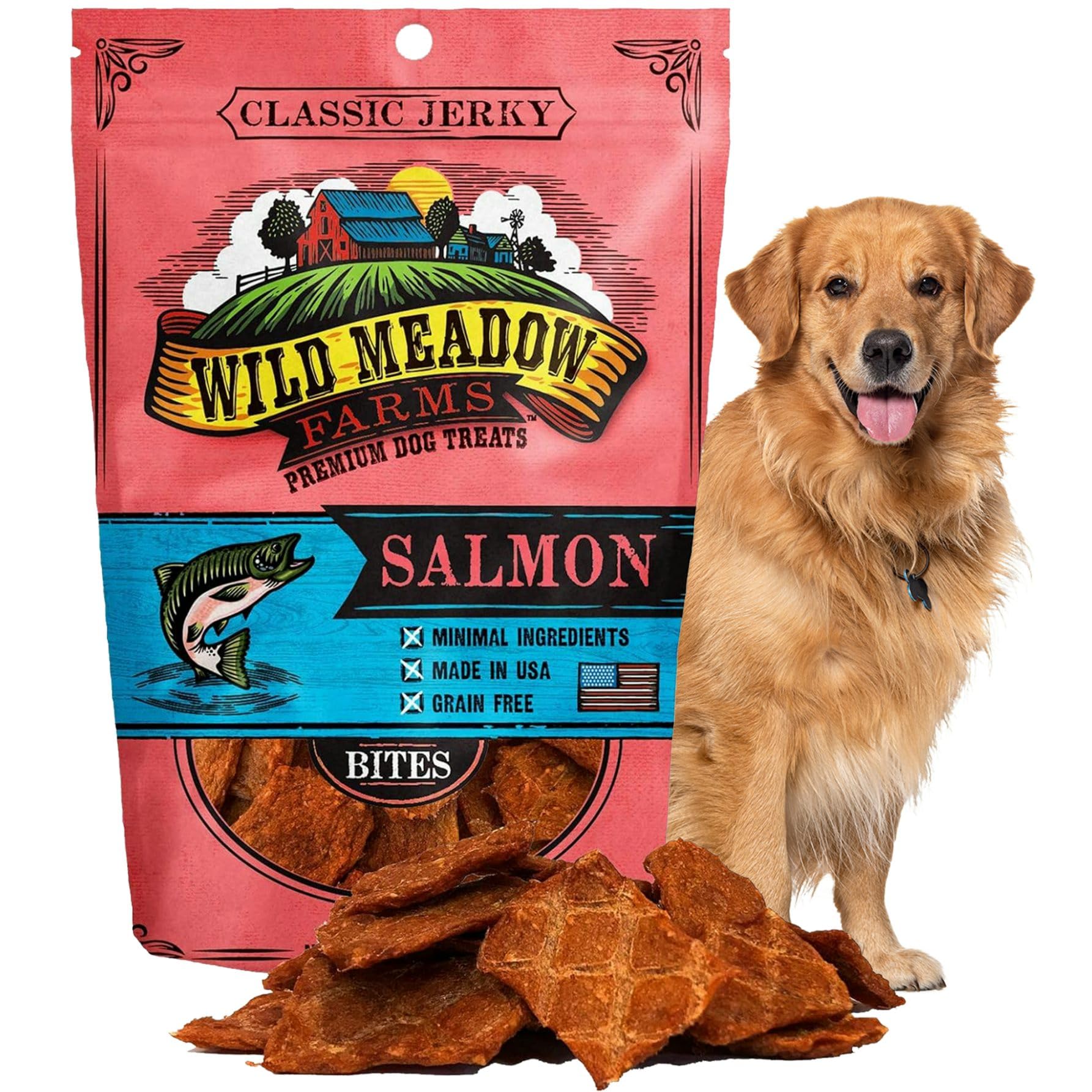 Wild Meadow Farms - Classic Salmon Bites, Soft Jerky Treats for Dogs, Grain-Free & All-Natural, Ideal for Training, Portioning, 