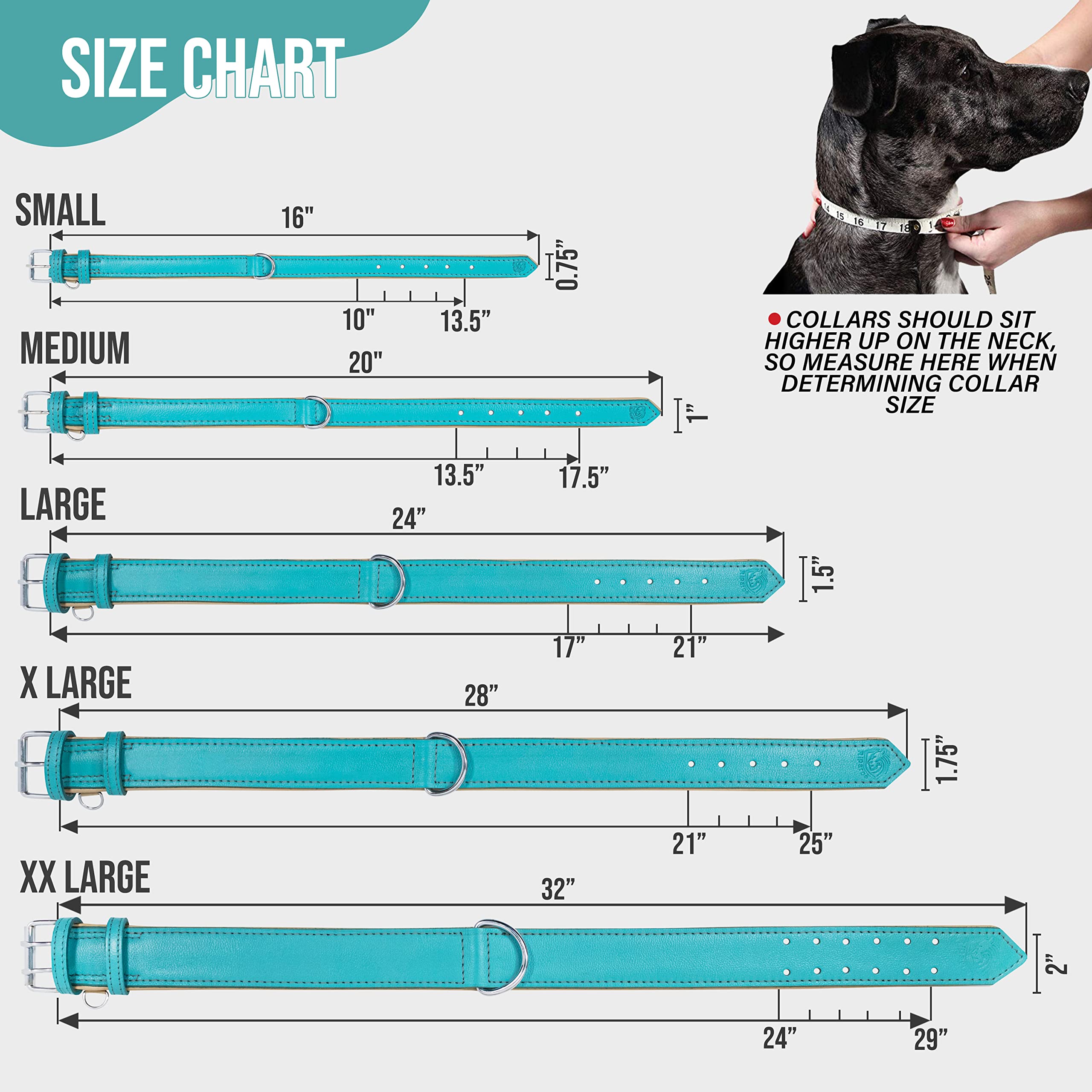 Riparo Medium Dog Collar, Genuine Leather Dog Collar, Dog Collars For Medium Dogs (M, Gray/White Thread)