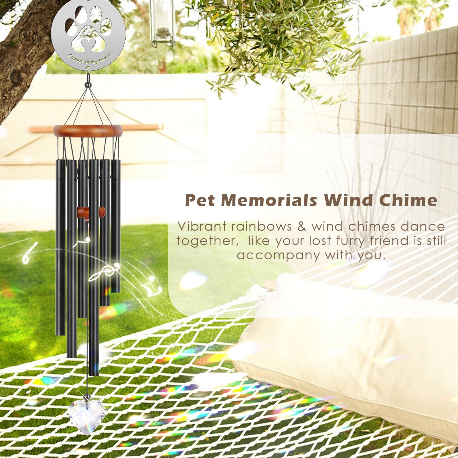Motaweek Dog Memorial Gifts For Loss Of Dog, Pet Memorial Suncatcher Wind Chime, Loss Of Pet Sympathy Gift, Remembrance Gift In