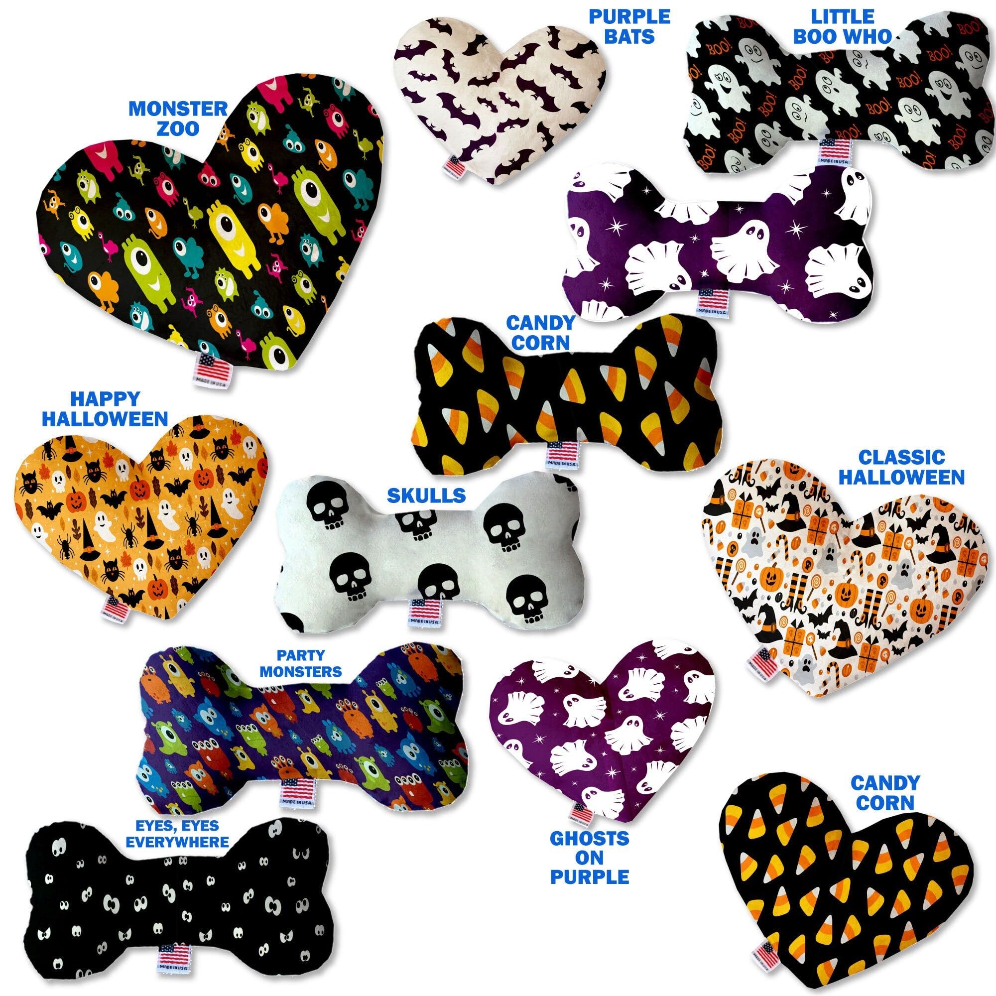 Halloween Pet & Dog Plush Heart or Bone Toy, "Trick-Or-Treat Group" (Available in different sizes, and 10 different patterns!) Ghosts On Purple 10" Plush Bone