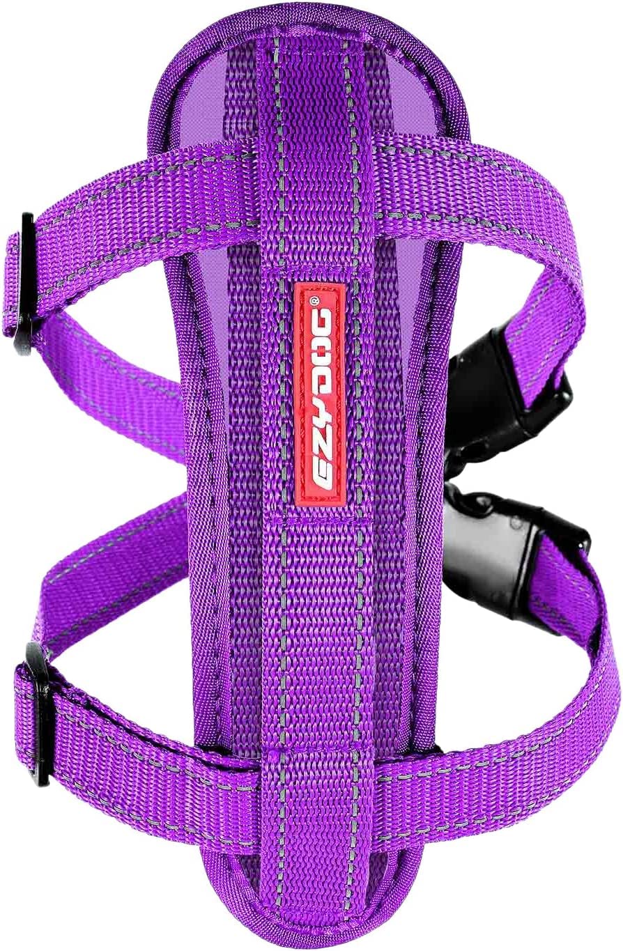 Ezydog Premium Chest Plate Custom Fit Reflective No-Pull Padded Comfort Dog Harness - Perfect For Training, Walking, And Control - Includes Car Restraint Attachment (X-Small, Purple)