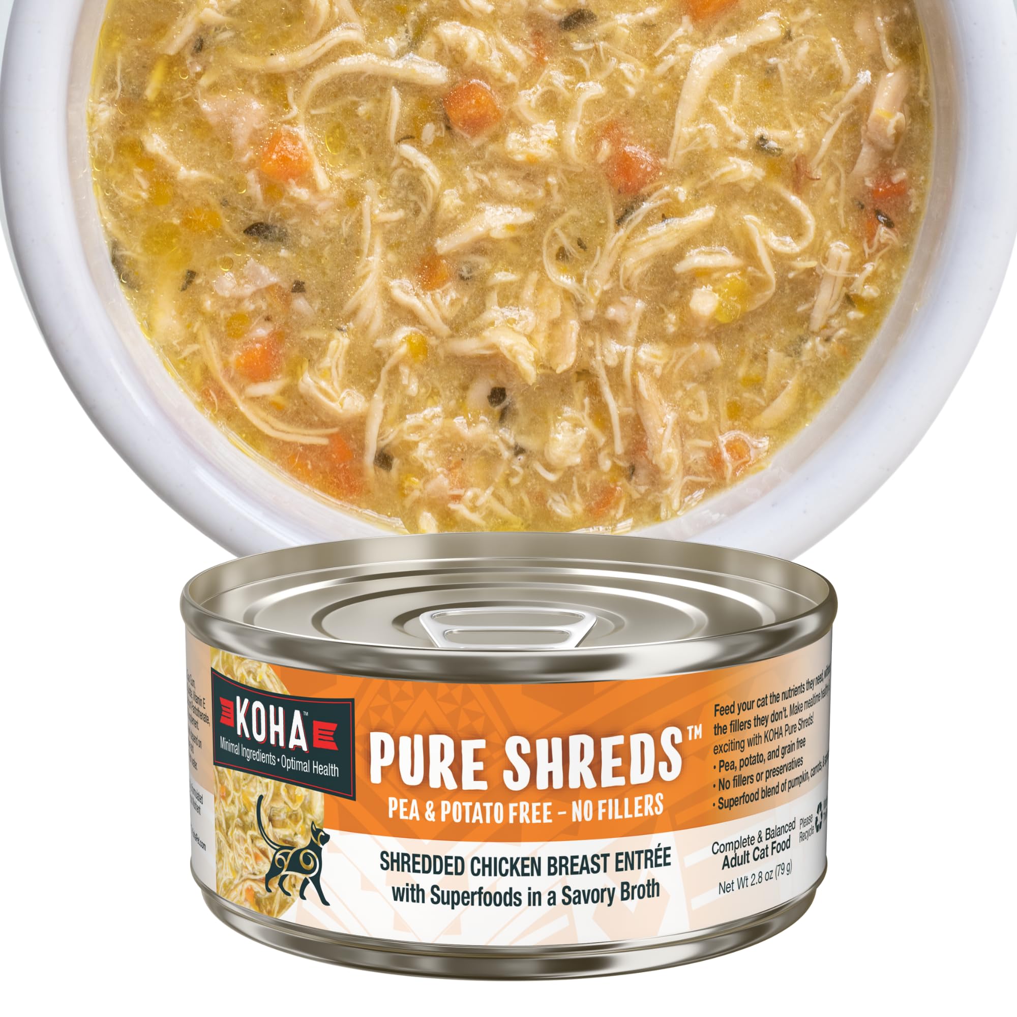 KOHA Pure Shreds Chicken Entr  e for Cats, High Protein Wet Cat Food, 2.8oz Cans (Pack of 24)