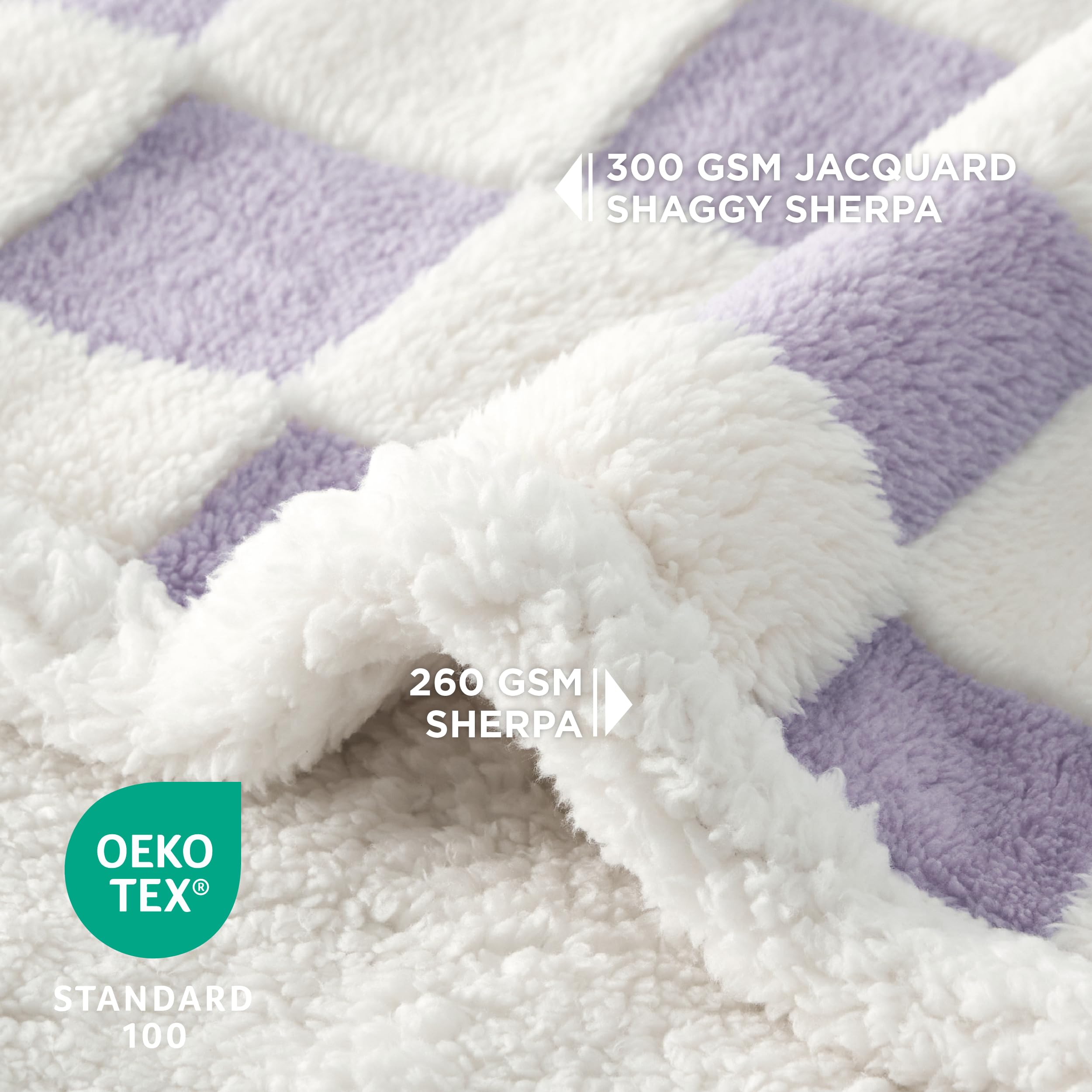 Lesure Waterproof Dog Blanket For Large Dogs - Washable Double Sided Dog Blankets With Warm Jacquard Shag And Soft Sherpa Fleece, Pet Cat Blanket For Couch Protection, 3D Textured Checks, Purple