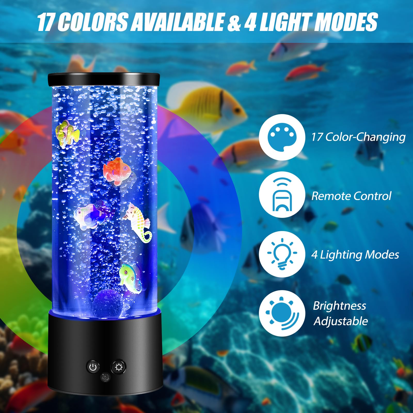 Bubble Fish Lamp, 17 Colors Aquarium Liquid Motion Lamps Sensory Bubble Tube Lamp, Artificial Fish Tank Tabletop Night Light for