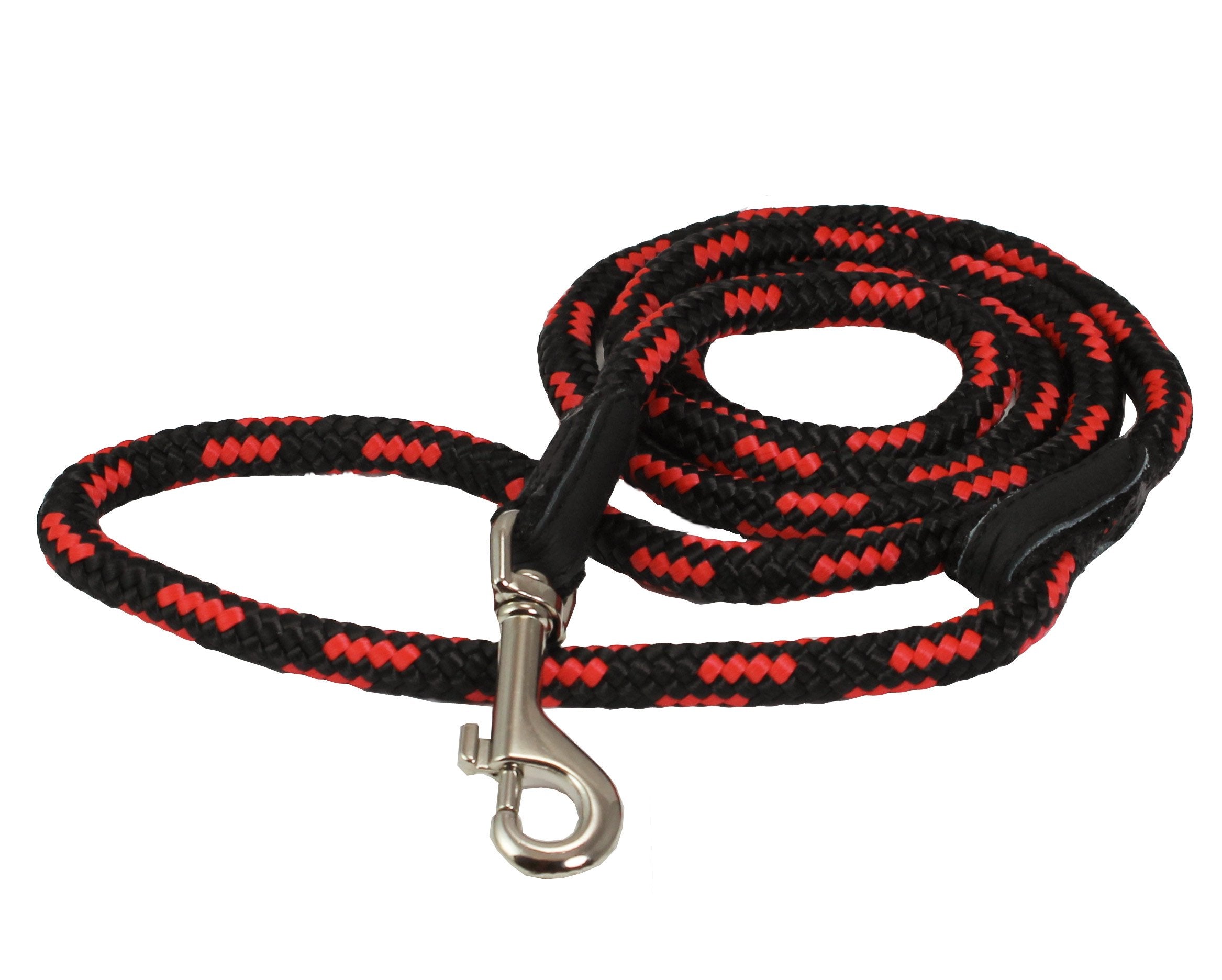 Dogs My Love 6ft Long Braided Rope Dog Leash Red with Black 6 Sizes (XSmall: 6ft Long; 0.25 Diam (6mm))