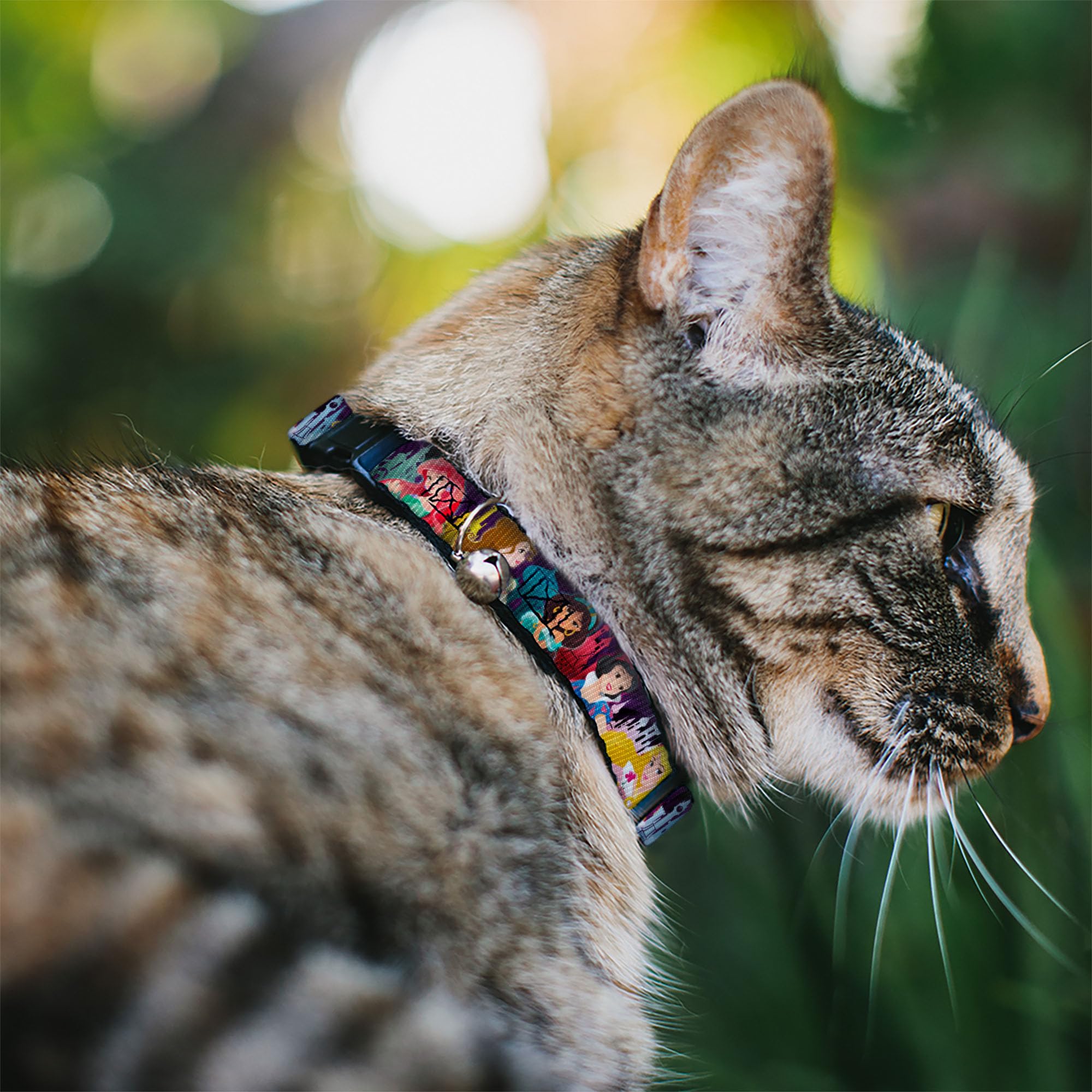 Cat Collar Breakaway Disney Princess Poses Castle Silhouettes Purples Multi Color 8 To 12 Inches 0.5 Inch Wide