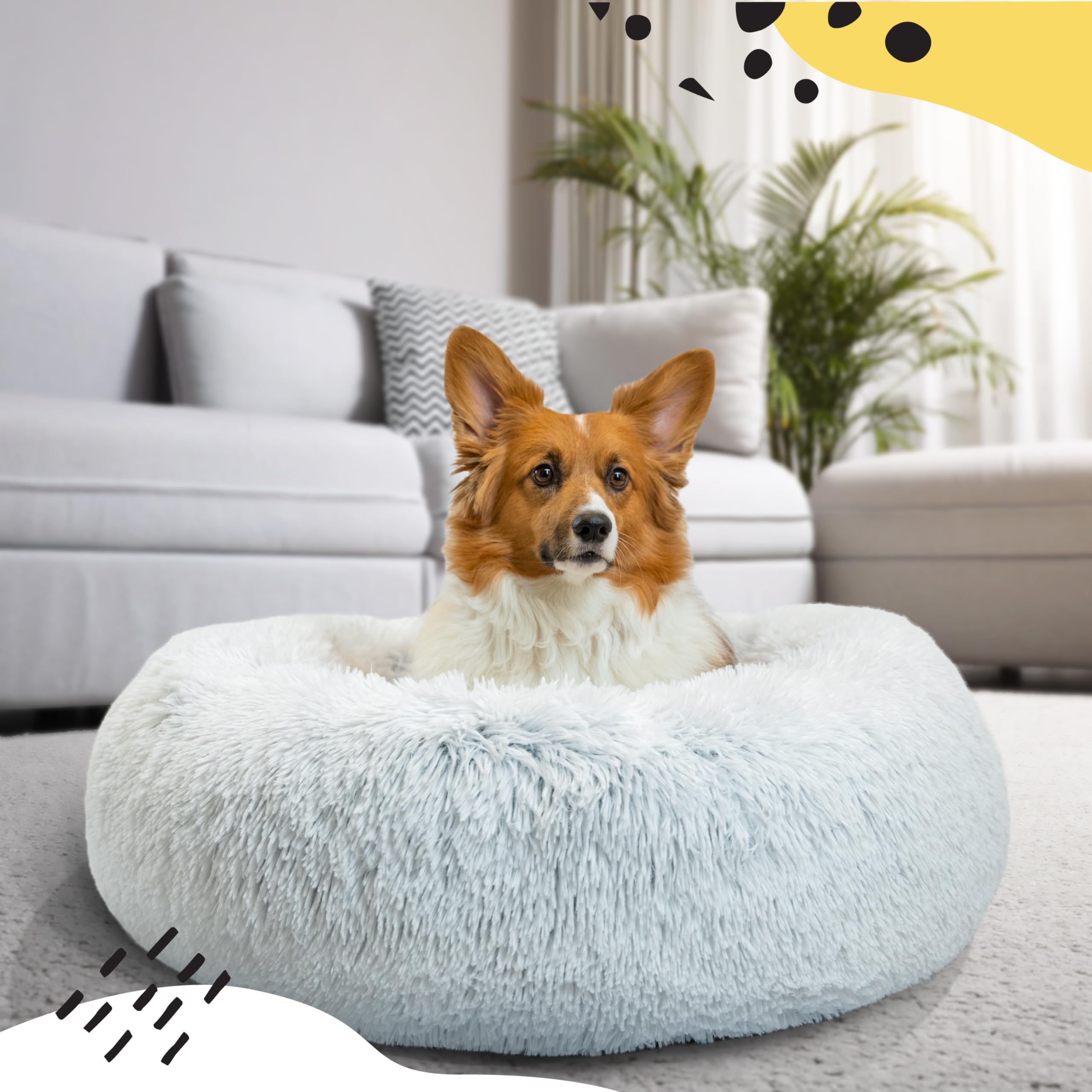 Best Friends By Sheri The Original Calming Donut Dog And Cat Bed In Shag Fur, Frost Gray, Medium, 30X30