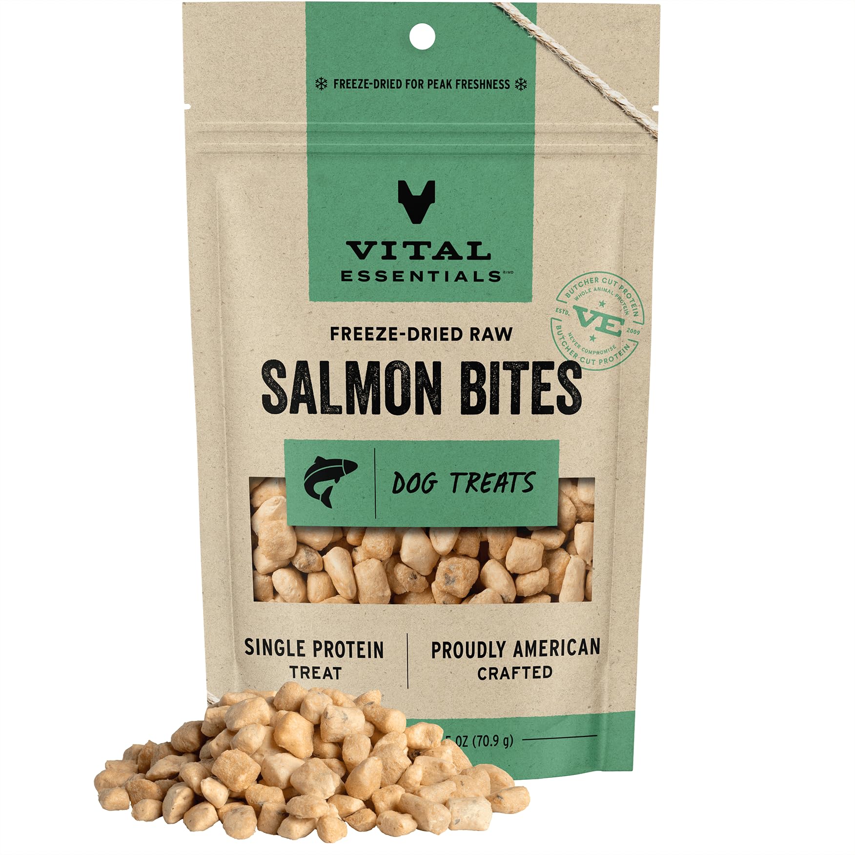 Vital Essentials Freeze Dried Raw Salmon Bites Dog Treats, 2.5 oz | Premium Quality High Protein Training Treats | Grain Free, G