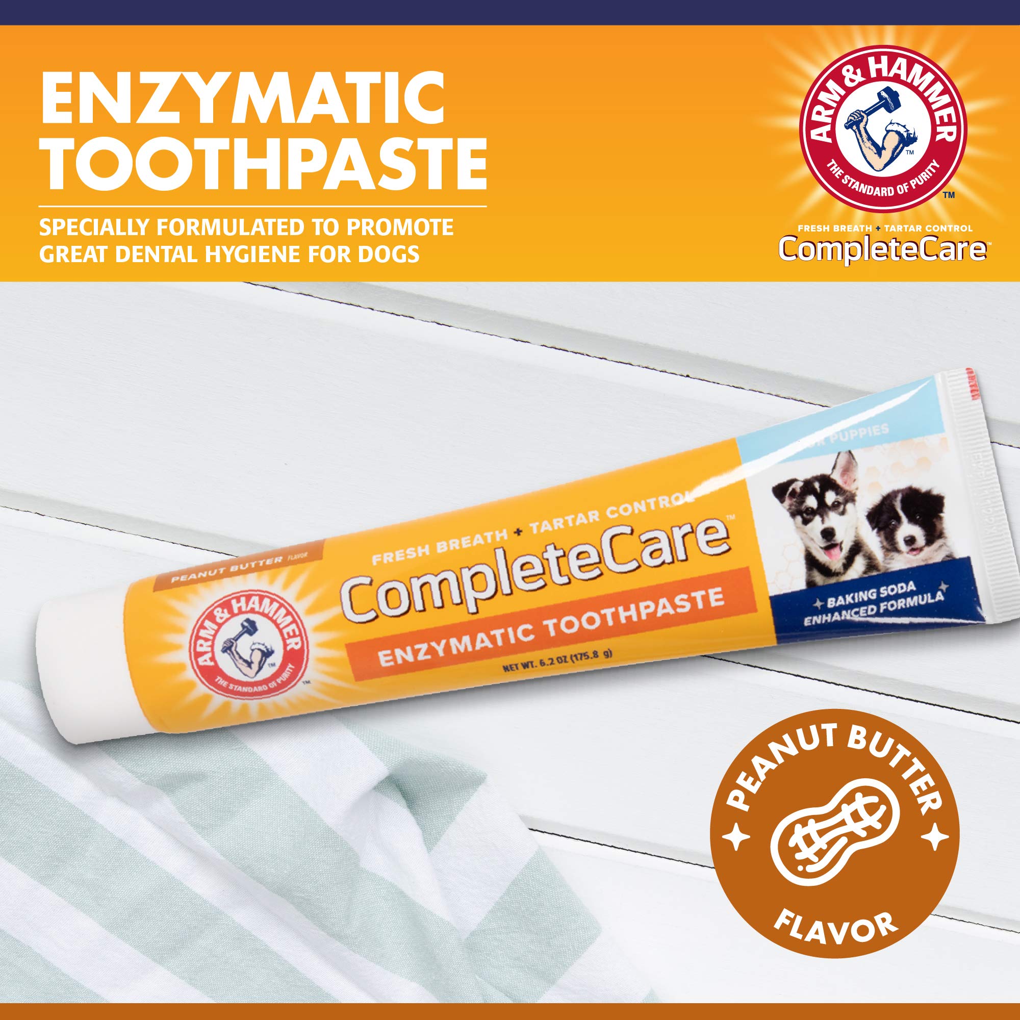 Arm & Hammer Enzymatic Dog Toothpaste - Peanut Butter Flavored Toothpaste - Baking Soda Infused Toothpaste - Complete Canine Ora