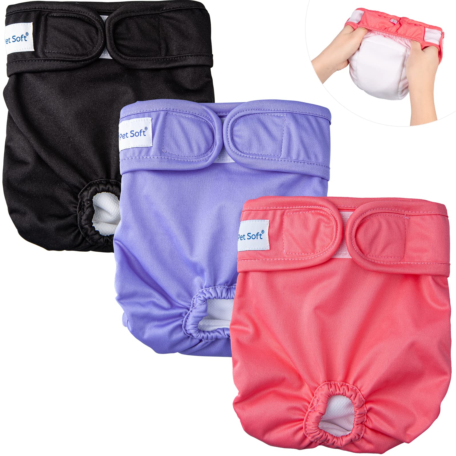 Pet Soft Washable Female Diapers (3 Pack) - Female Dog Diapers, Comfort Reusable Doggy Diapers For Girl Dog In Period Heat (Sprightly, S)