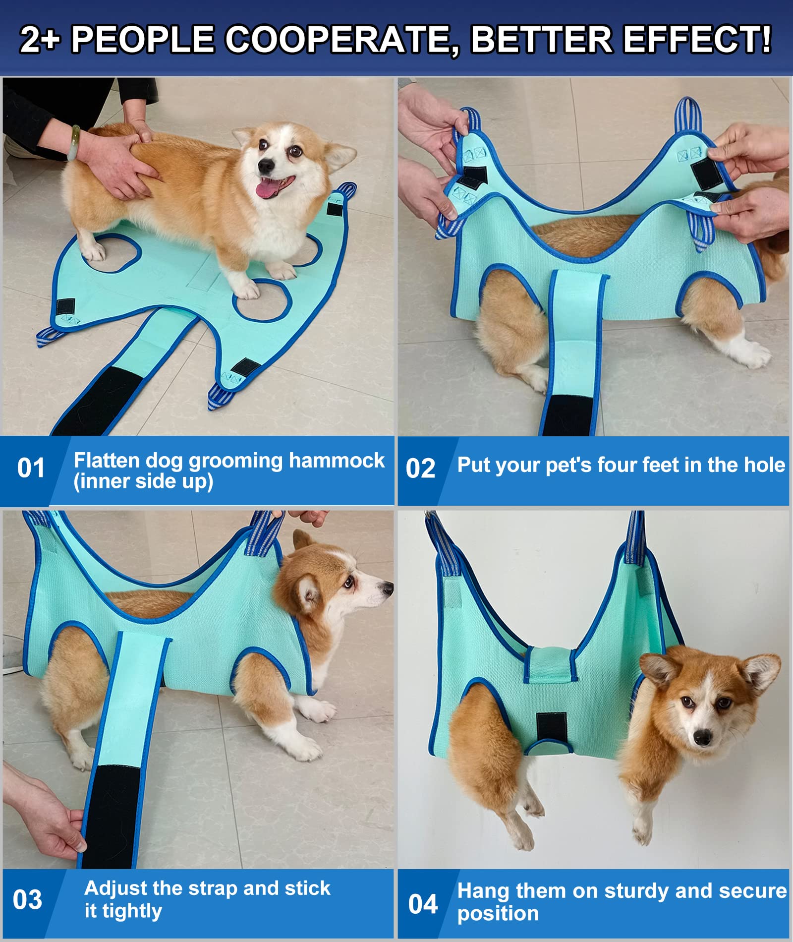 Kkiimatt Dog Grooming Hammock - Medium Hanging Harness for Nail Clipping, Large 42 LB Max, Turquoise
