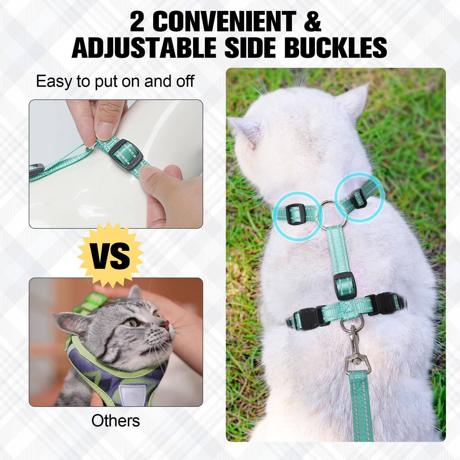 BEAUTYZOO Cat Harness and Leash Set for Walking Escape Proof, Neck Release Adjustable Harnesses for Kitten Puppy Small Medium La