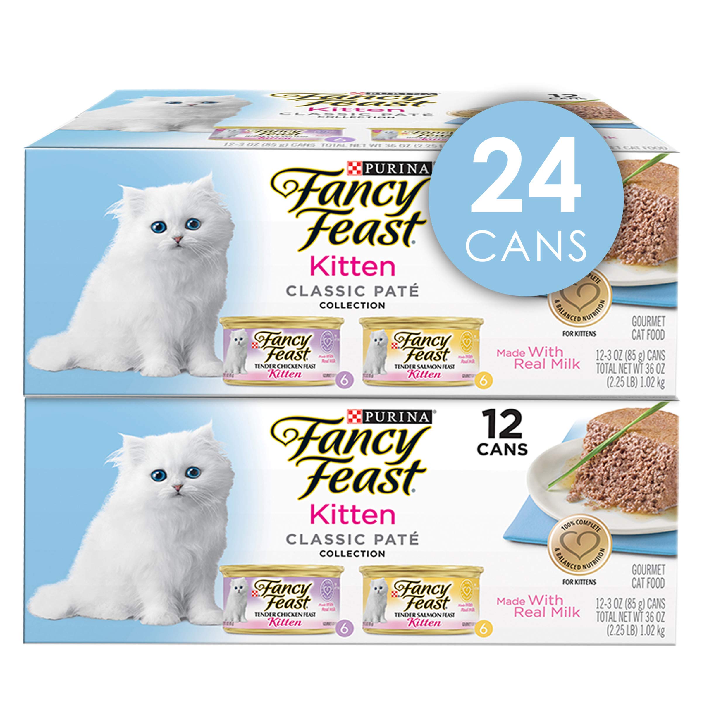 Purina Fancy Feast Grain Free Pate Wet Kitten Food Variety Pack, Kitten Classic Pate Collection Chicken & Salmon - (2 Packs of 1