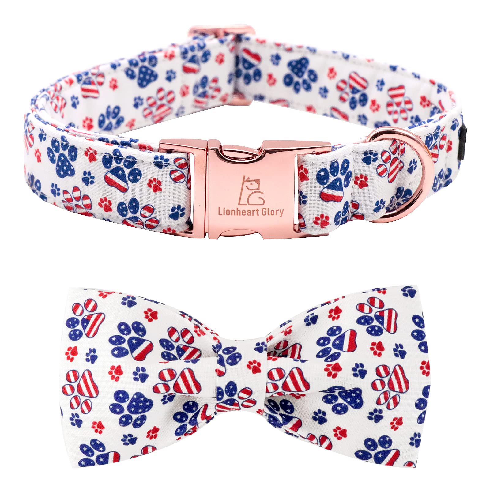 Lionheart Glory American Flag Dog Collar - 4Th Of July Collar With Adjustable Bow For Small Dogs