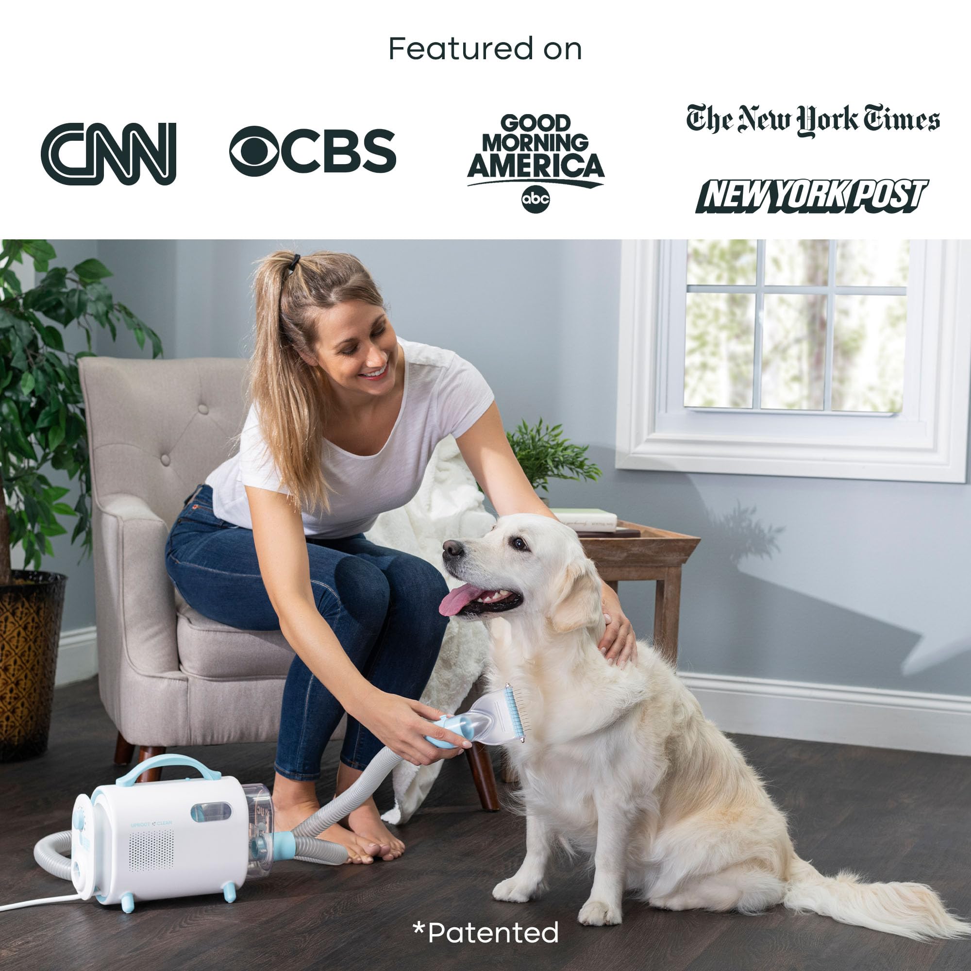 Uproot Clean Pet Grooming Vacuum Kit - Cat & Dog Hair Vacuum Groomer with Brush, Detangle, Deshed, Trim, Clean, & Dry Attachment