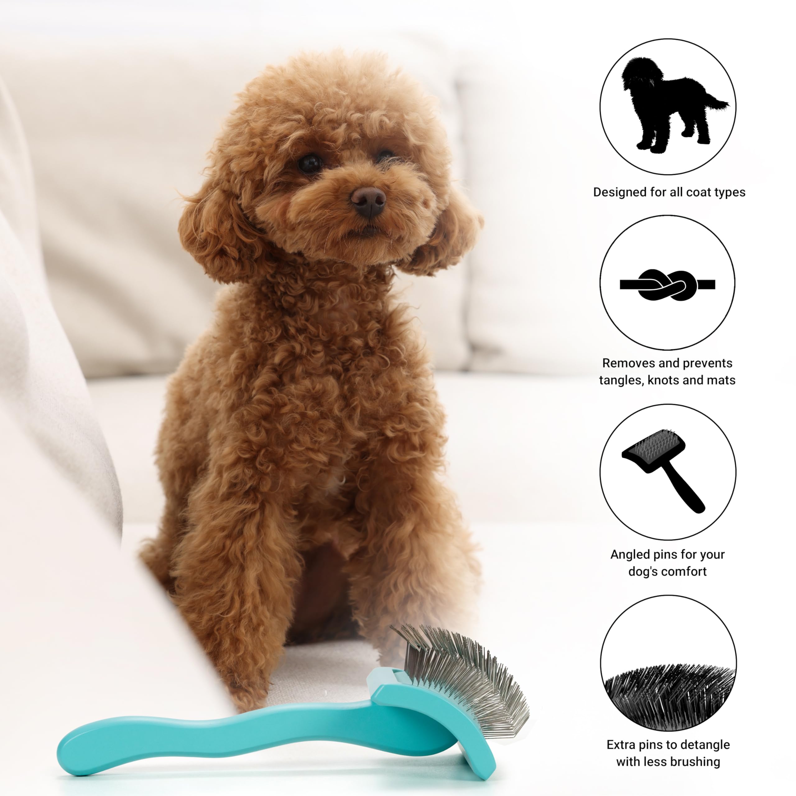 Chris Christensen Big G Dog Slicker Brush for Medium Teal Dogs, Perfect for Goldendoodles, Labradoodles, Poodles - Professional Grooming Tool