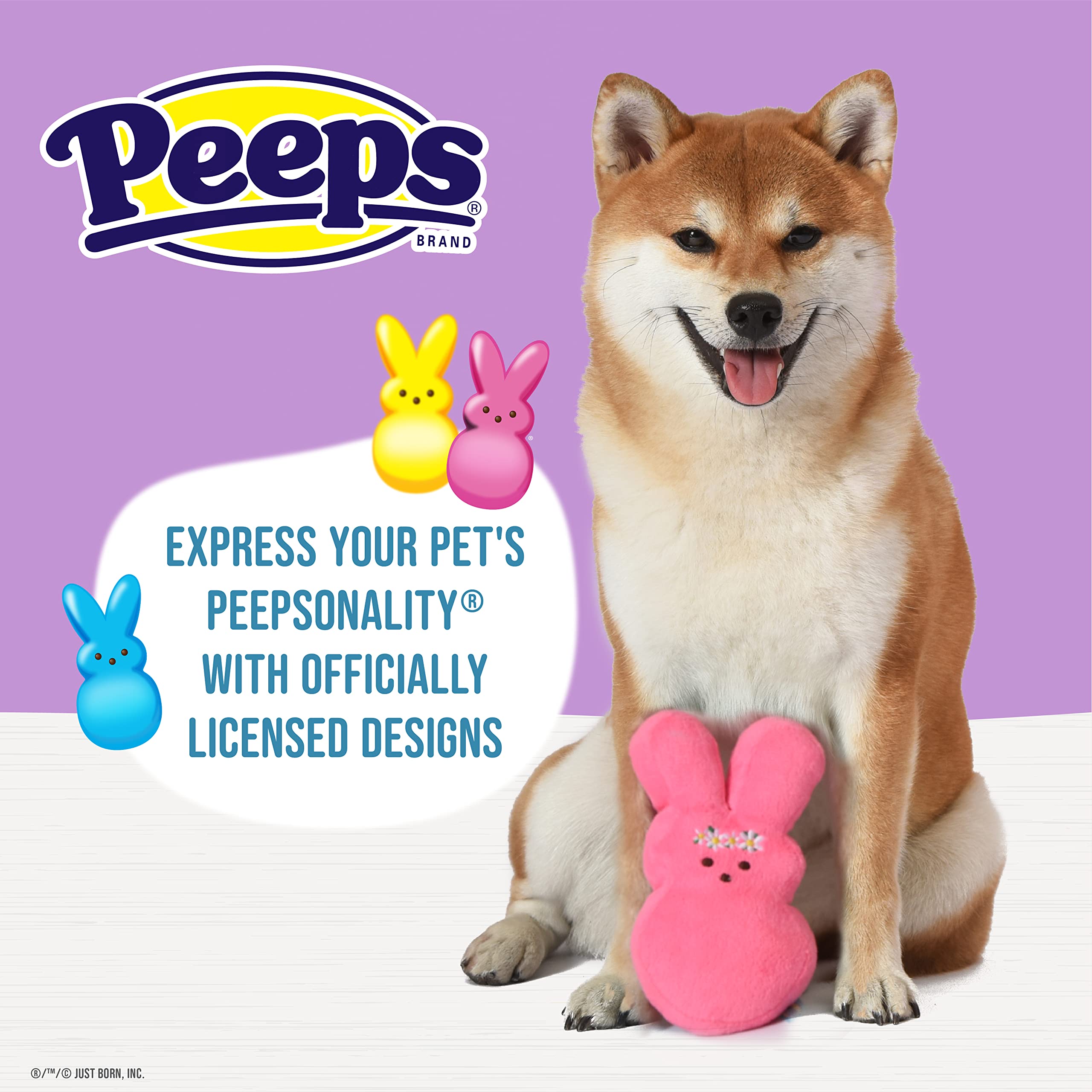 Peeps Plush Bunny Dog Toy, Medium 6 Inch, Pink Flower, Soft & Cuddly, Squeaky for Easter & Everyday Fun