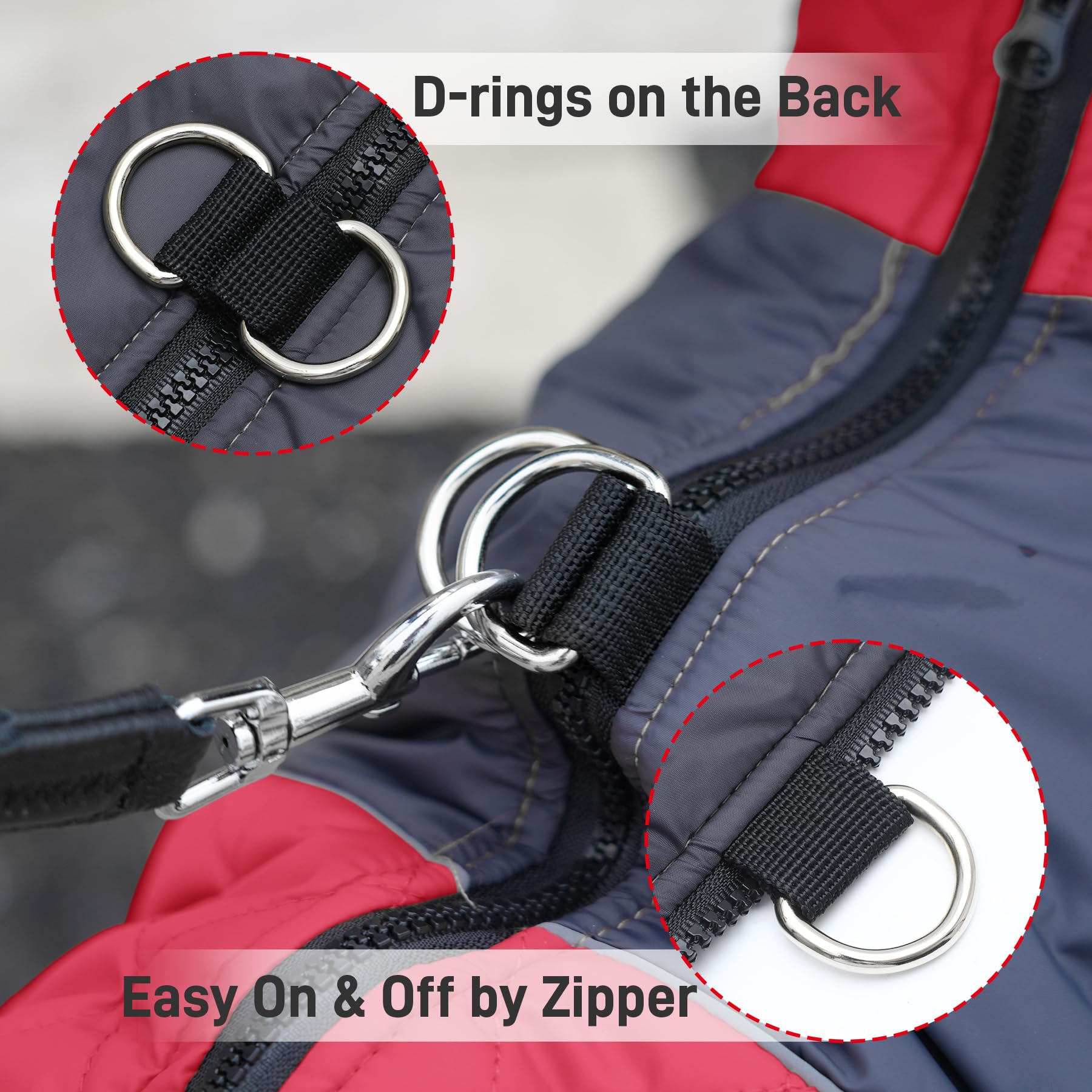 Joydaog Warm Fleece Dog Coats For Medium Dogs,D-Rings Waterproof Puppy Jacket For Cold Winter,Red Xl