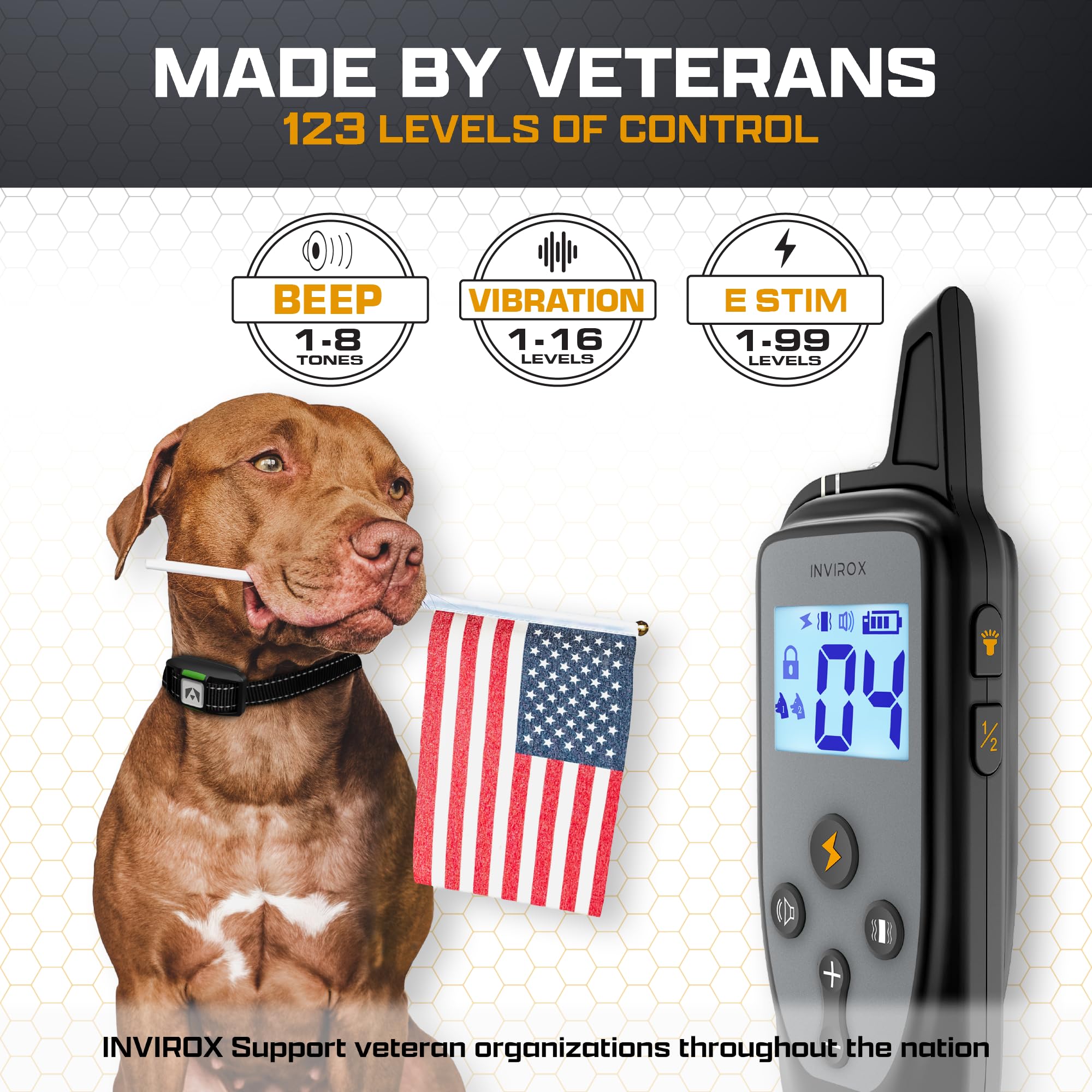 Invirox Dog Training Collar [2025 Edition] 123 Levels Dog Training Collar With Remote 1100Yd Range E Collar For Dogs Training 100% Waterproof Rechargeable, Manual Bark Collar For Large Dog