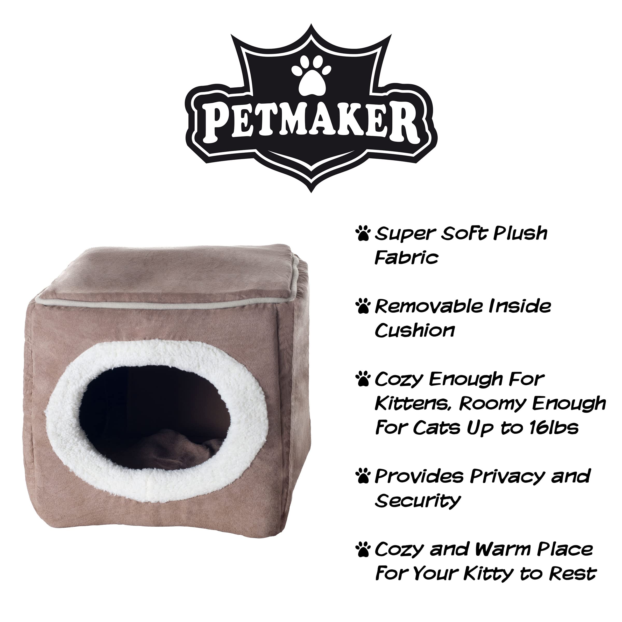 Petmaker Cozy Cave Enclosed Cube Pet Bed - Light Coffee, Medium