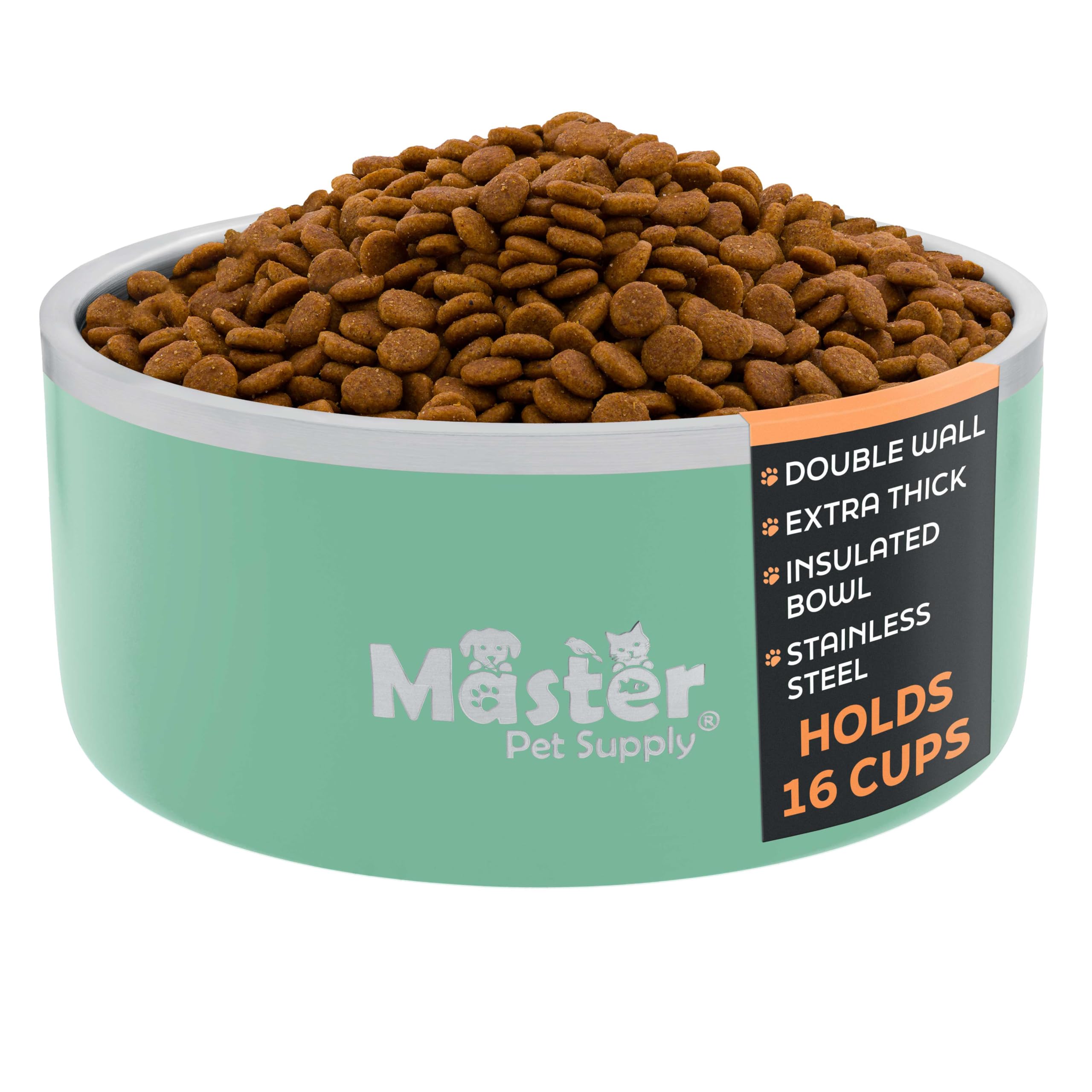 Master Pet Supply Stainless Steel Dog Bowls - 128 oz, Heavy Duty - Pistachio, Double Wall Extra-Thick Insulated, Non-Slip Pet Wa