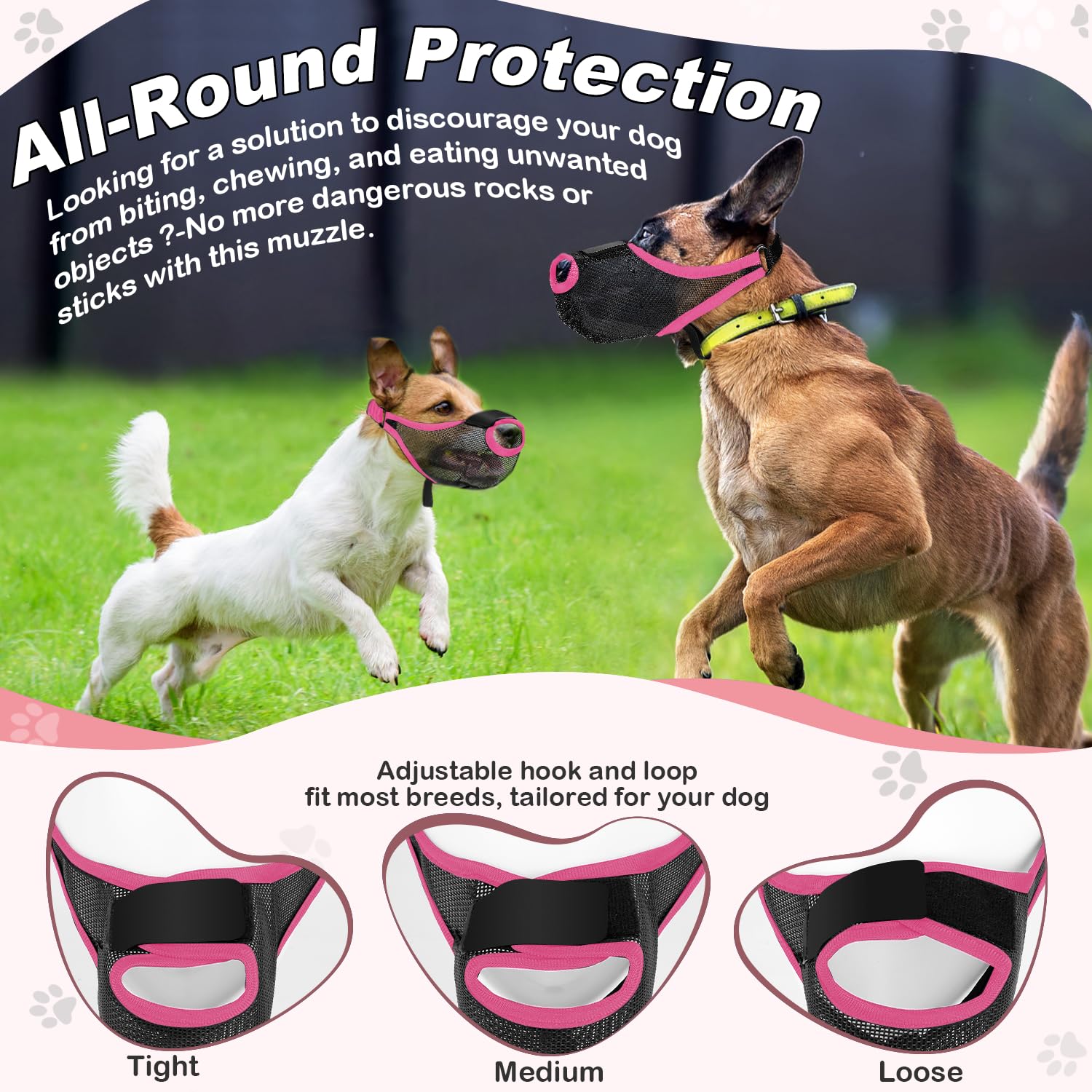 Dog Muzzle, Soft Air Mesh Muzzle for Small Medium Large Dogs Anti Biting Barking Chewing Scavenging, Breathable Adjustable Loop